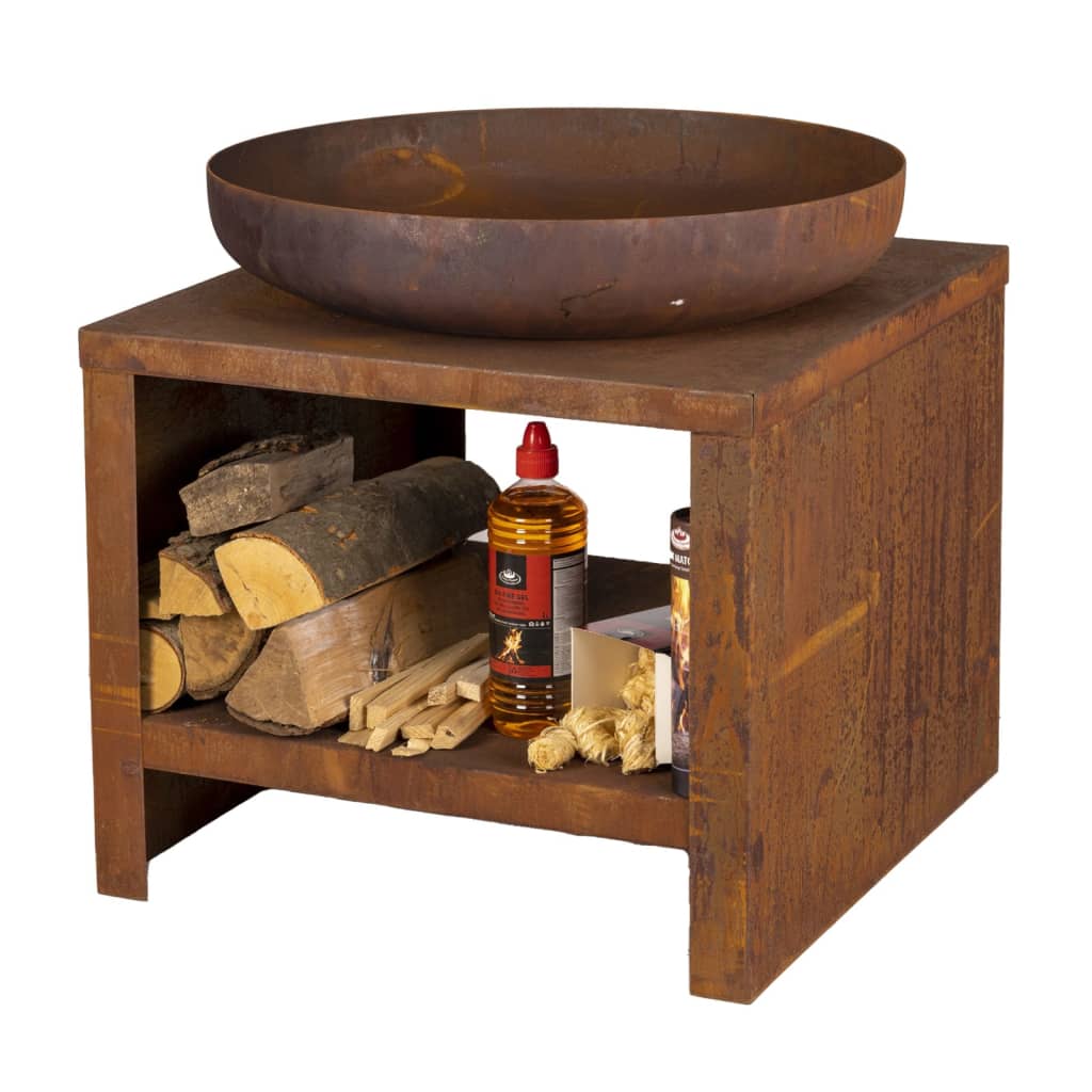 Feuerschale mit Holzfach 62 cm Rostbraun