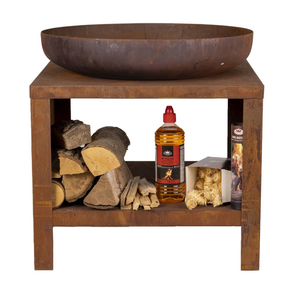Feuerschale mit Holzfach 62 cm Rostbraun