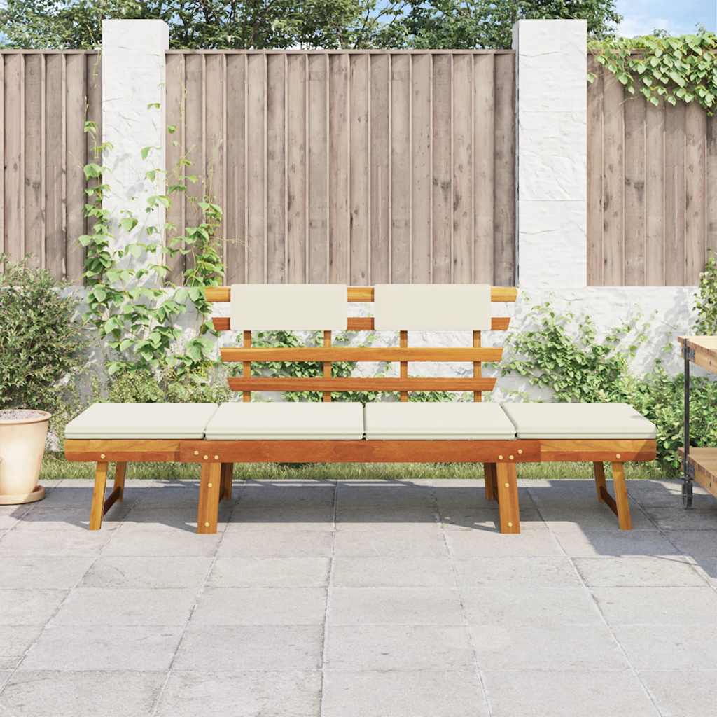 Gartenbank 2-in-1 mit Polstern 190 cm Massivholz Akazie
