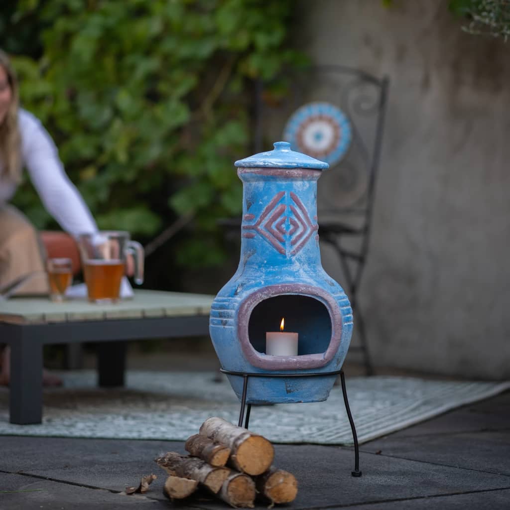 Gartenkamin Colima Ton Blau/Rot 86031