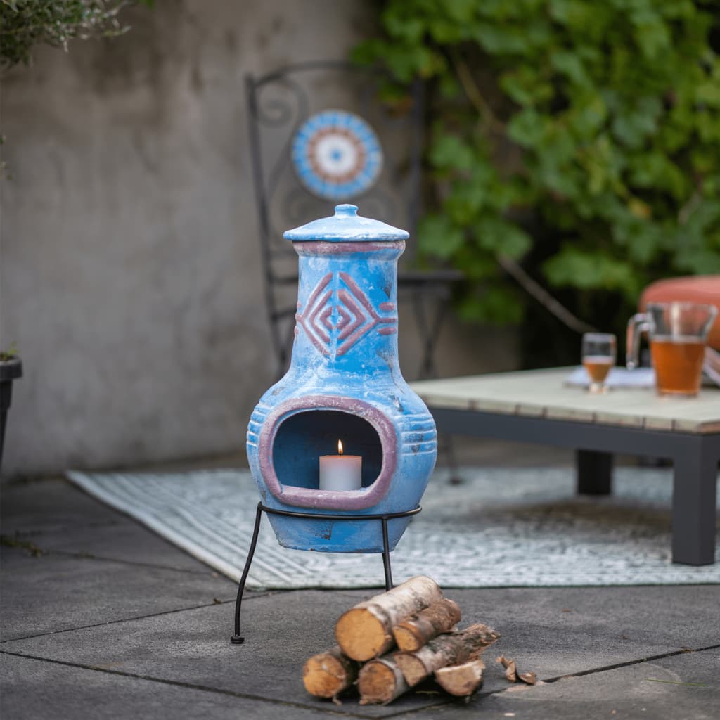 Gartenkamin Colima Ton Blau/Rot 86031