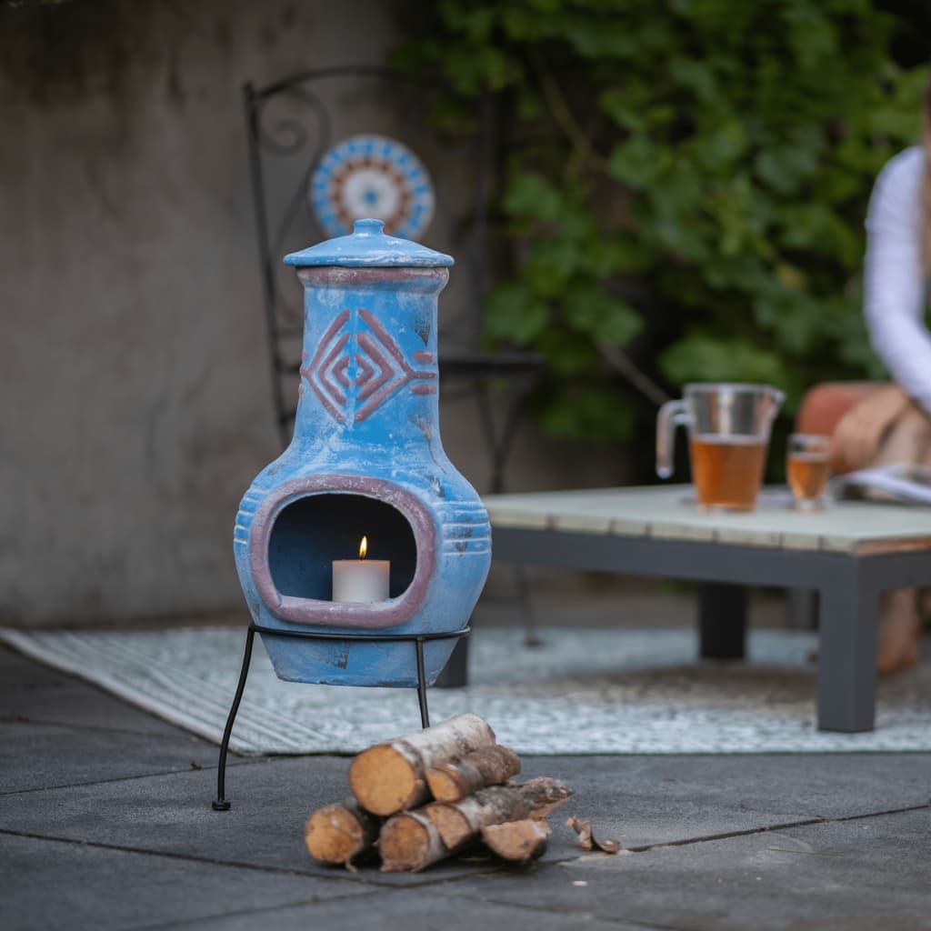 Gartenkamin Colima Ton Blau/Rot 86031