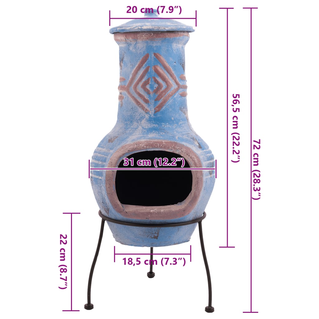 Gartenkamin Colima Ton Blau/Rot 86031