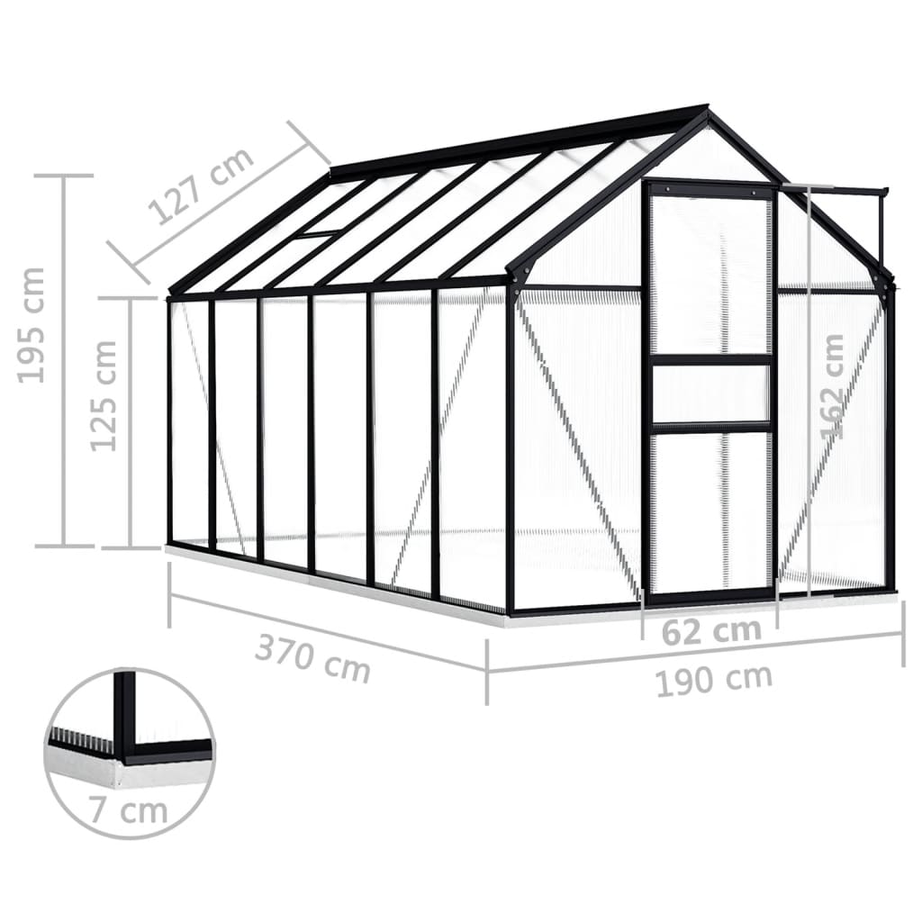 Gewächshaus mit Fundament Anthrazit Aluminium 7,03 m²