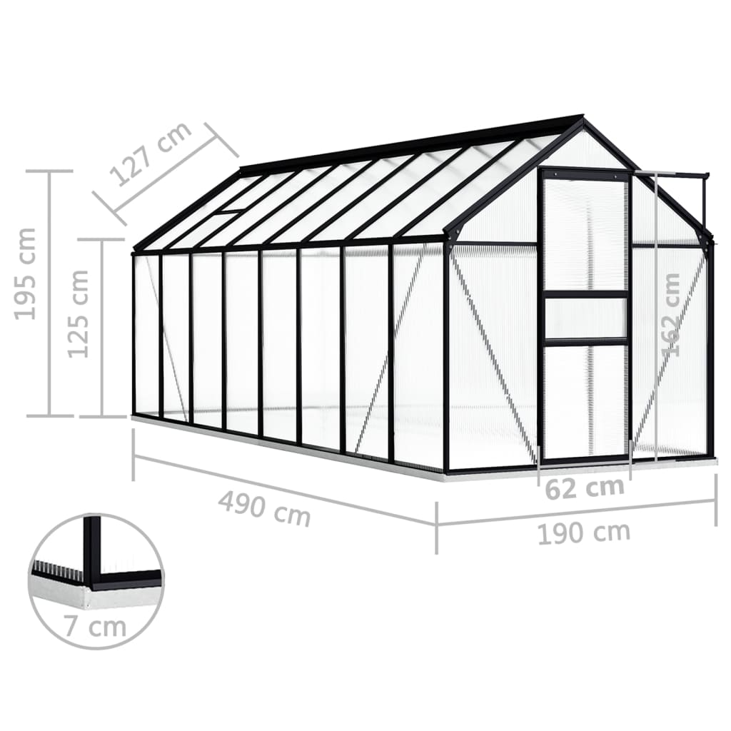 Gewächshaus mit Fundament Anthrazit Aluminium 9,31 m²