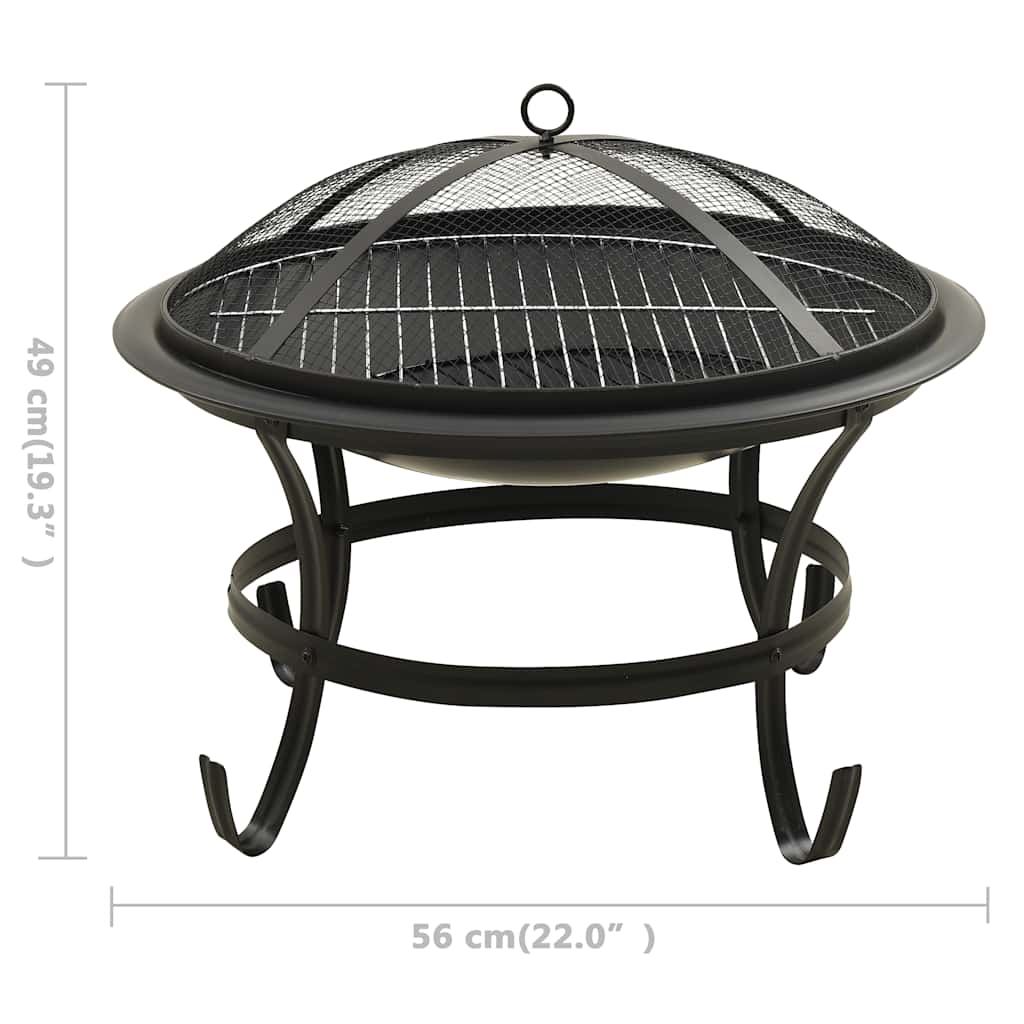 2-in-1 Feuerschale und Grill mit Schürhaken 56x56x49 cm Stahl