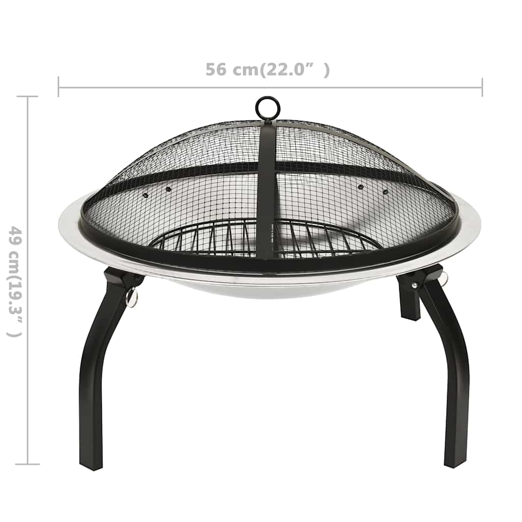 2in1 Feuerschale und Grill mit Schürhaken 56x56x49 cm Edelstahl