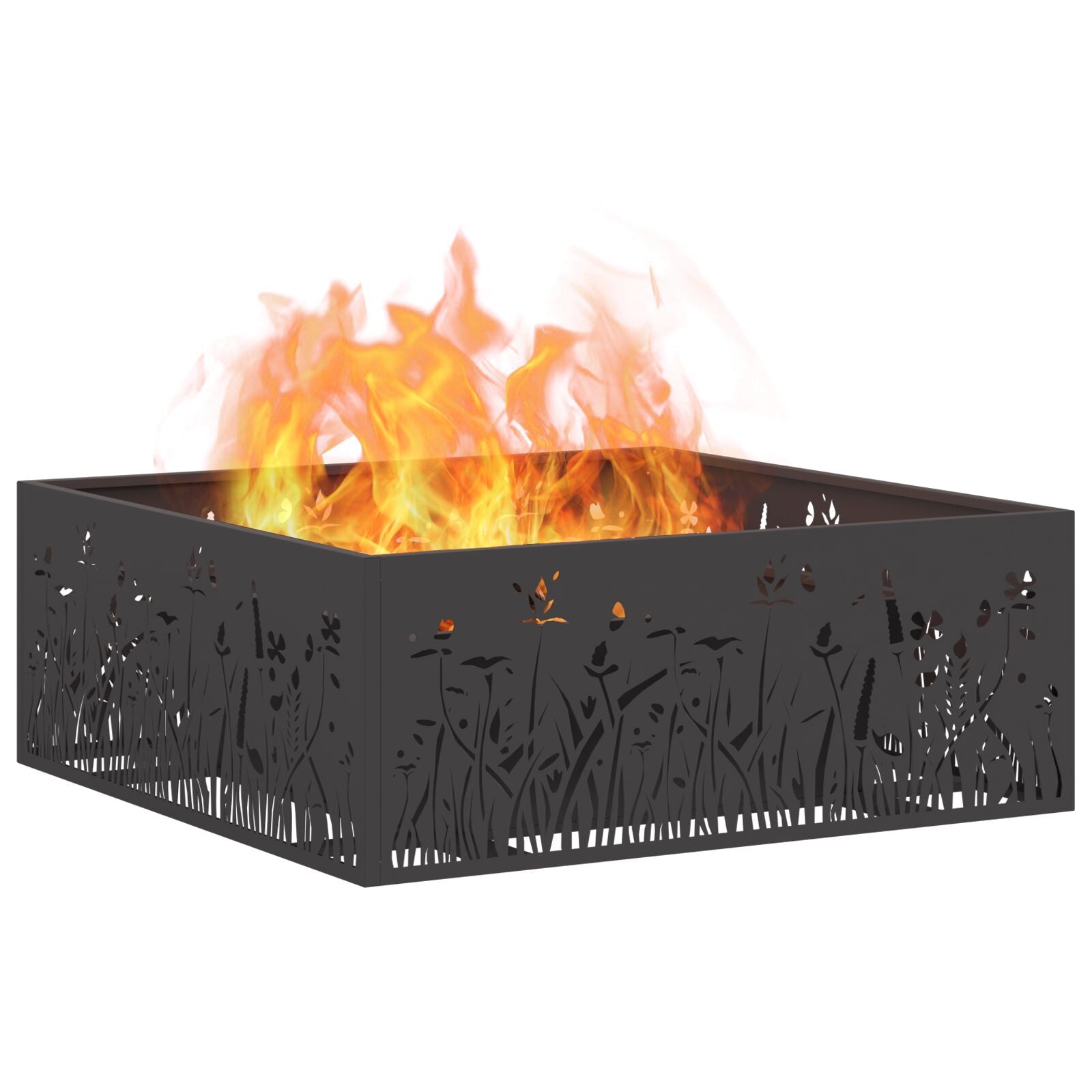Feuerstelle Quadrat Schwarz 80x80x30 cm Stahl