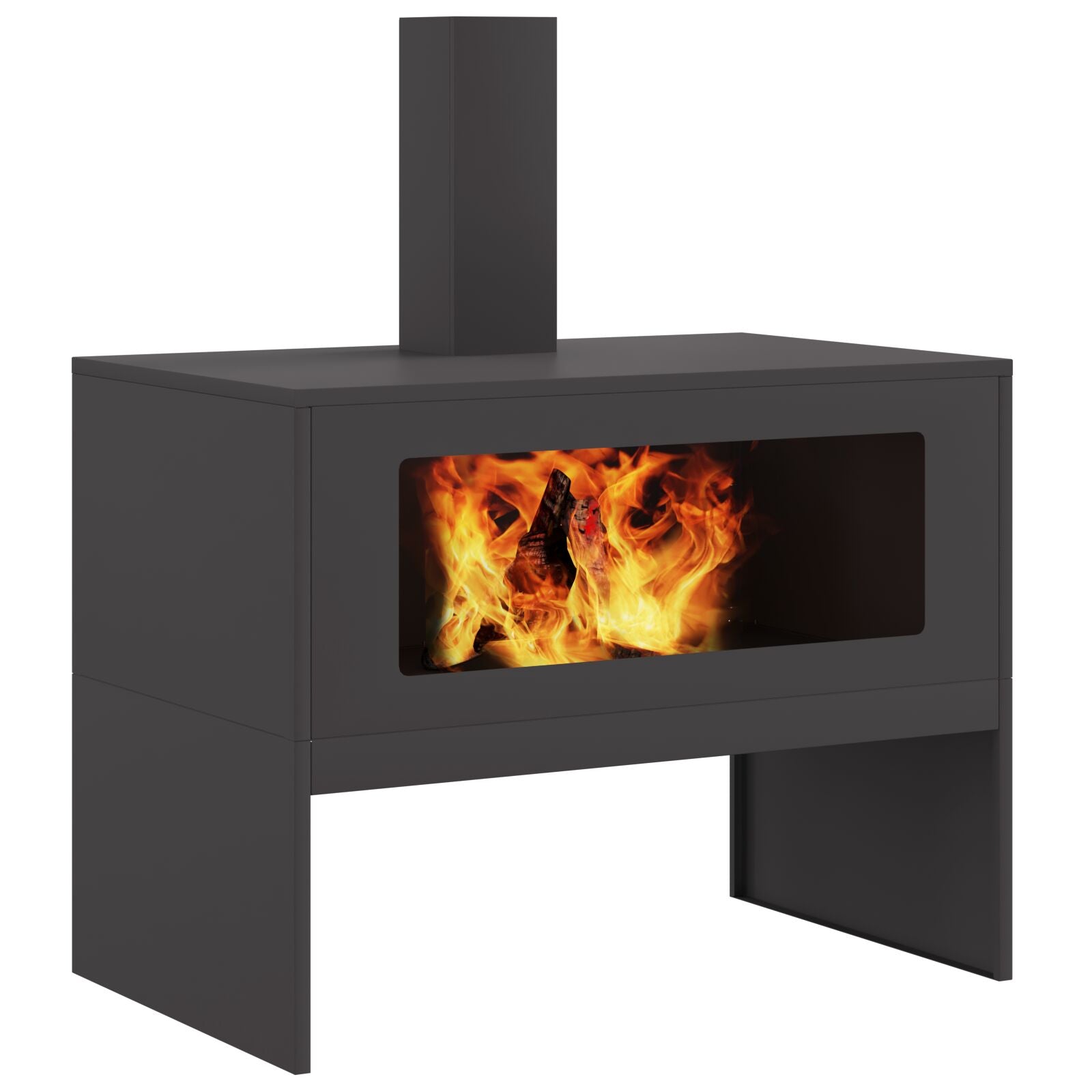 Feuerschale mit Schornstein Schwarz 80x50x96 cm Stahl