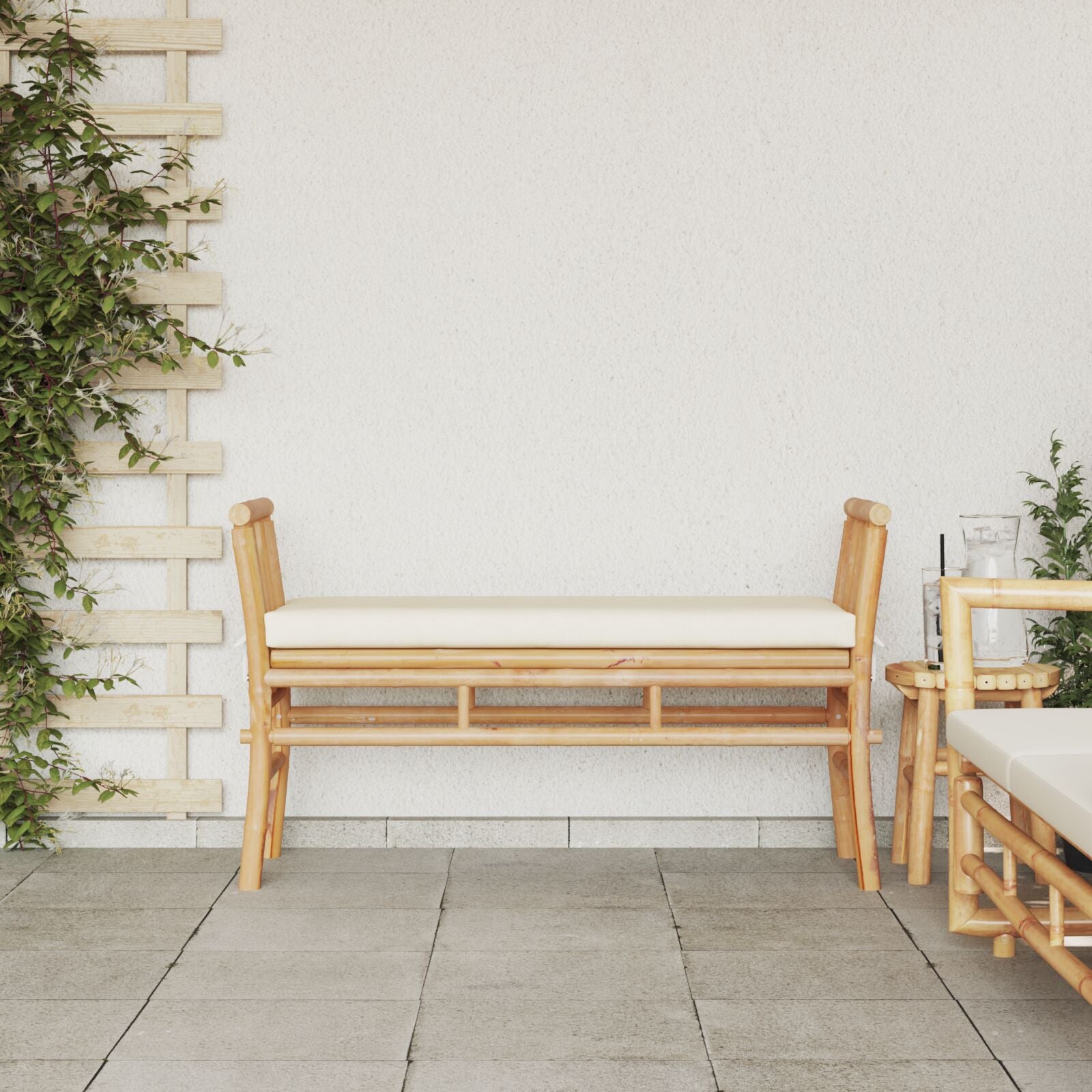Gartenbank mit Kissen 110 cm aus Bambus