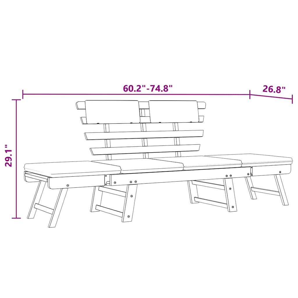 Gartenbank 2-in-1 mit Polstern 190 cm Massivholz Akazie