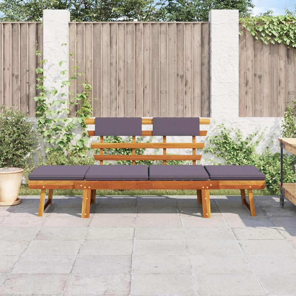 2-in-1 Gartenliege mit Auflage 190 cm Massivholz Akazie