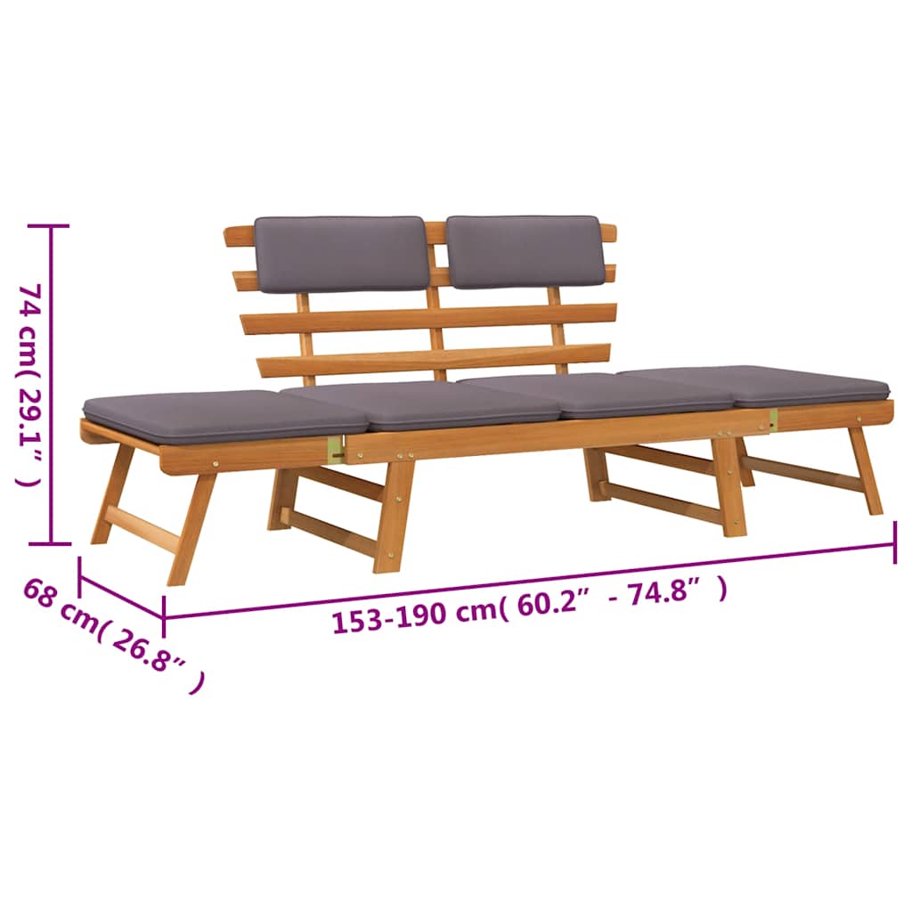 2-in-1 Gartenliege mit Auflage 190 cm Massivholz Akazie