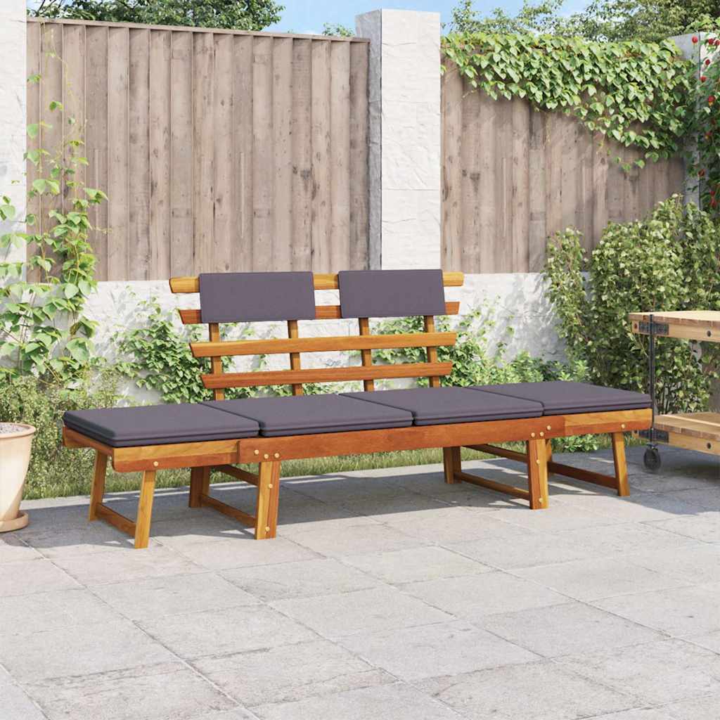 2-in-1 Gartenliege mit Auflage 190 cm Massivholz Akazie