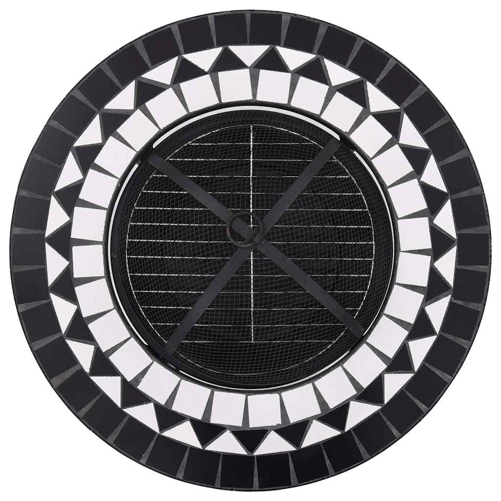 Feuertisch Mosaik Keramik Schwarz und Weiß 68 cm