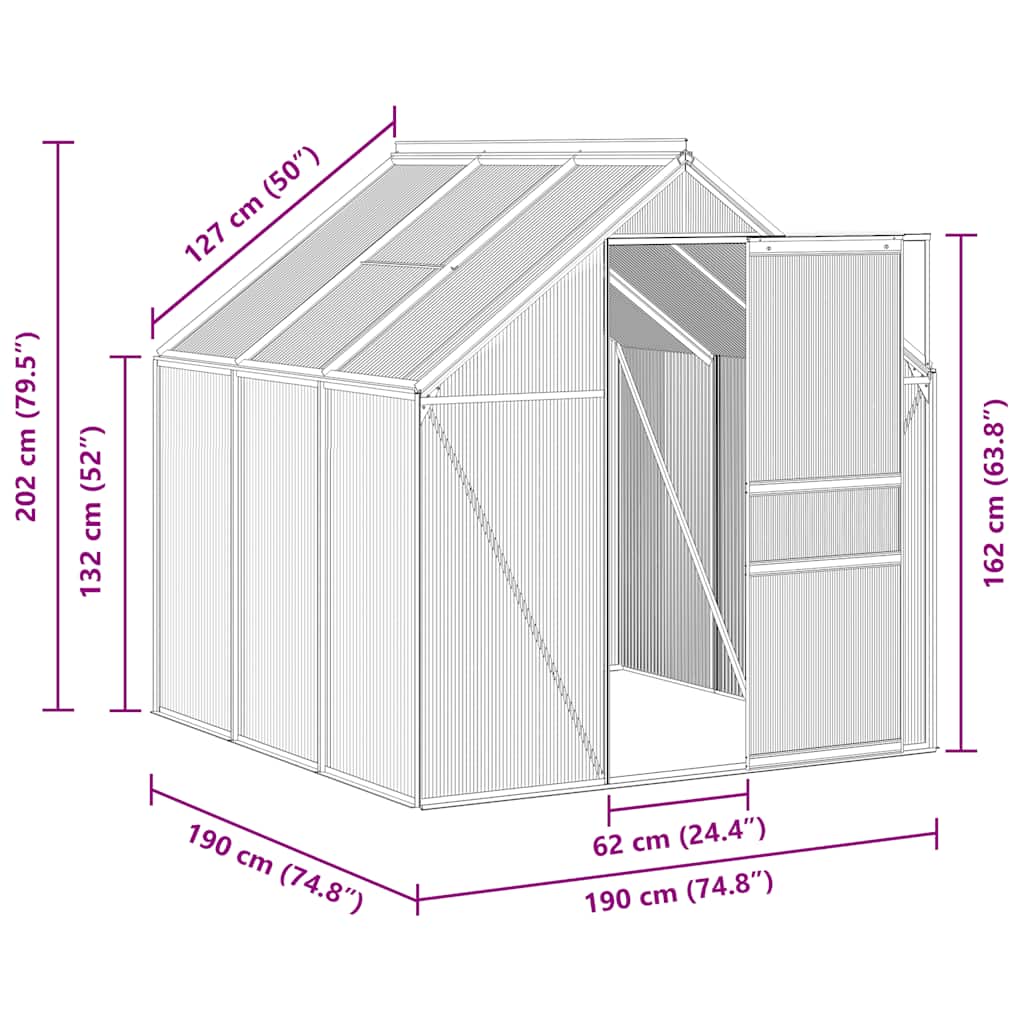 Gewächshaus mit Fundament Anthrazit Aluminium 3,61 m²