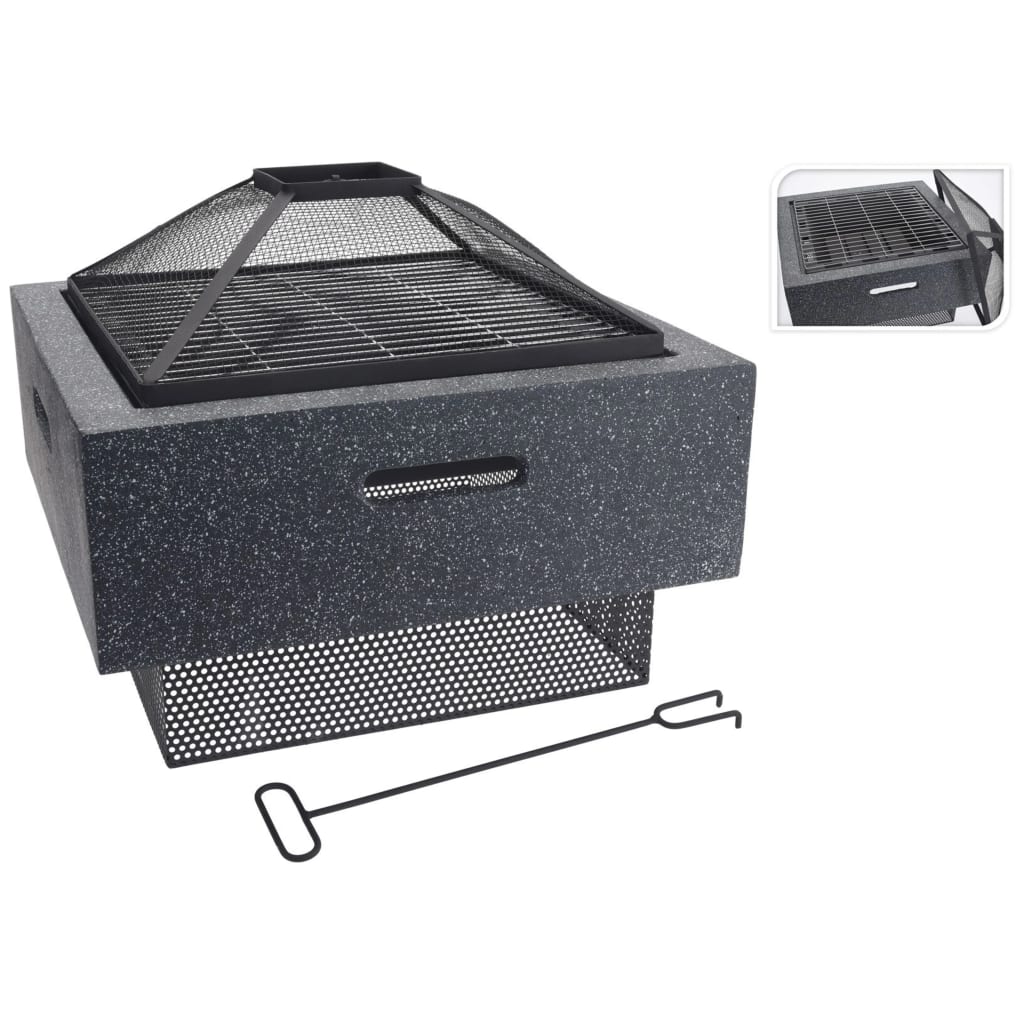 Feuerschale mit Grillrost Quadratisch Grau 52,5x52,5x18,5 cm