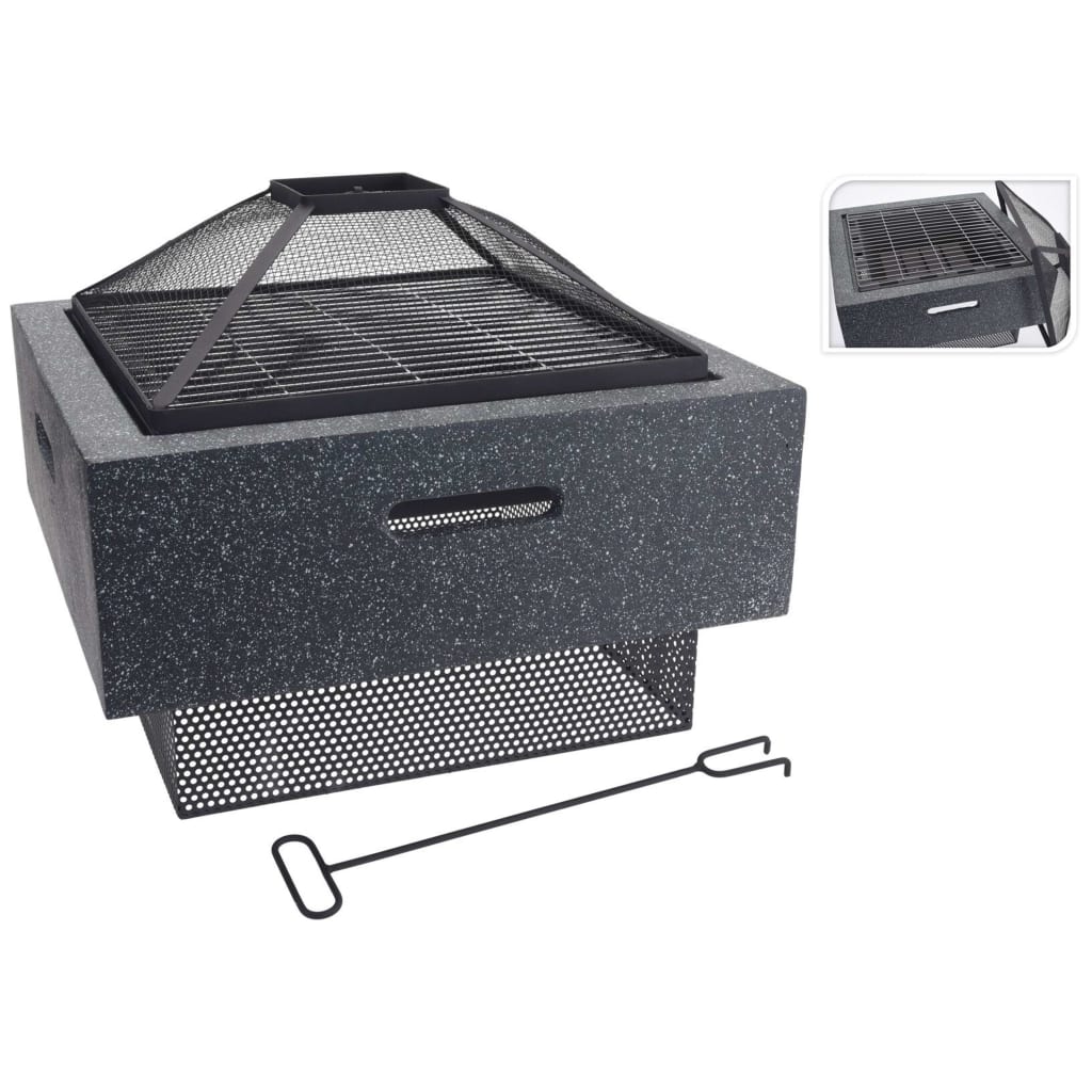 Feuerschale mit Grillrost Quadratisch Grau 52,5x52,5x18,5 cm
