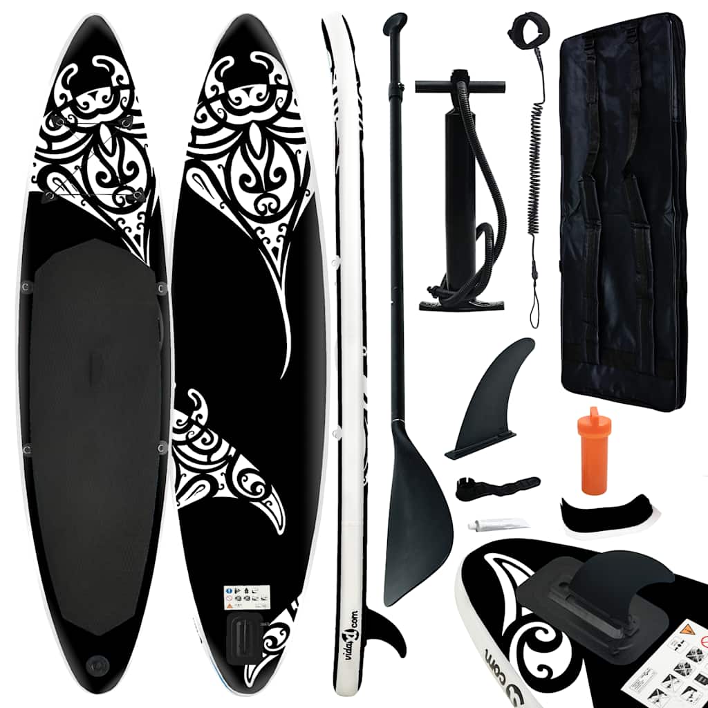 SUP-Board-Set Aufblasbar 305x76x15 cm Schwarz