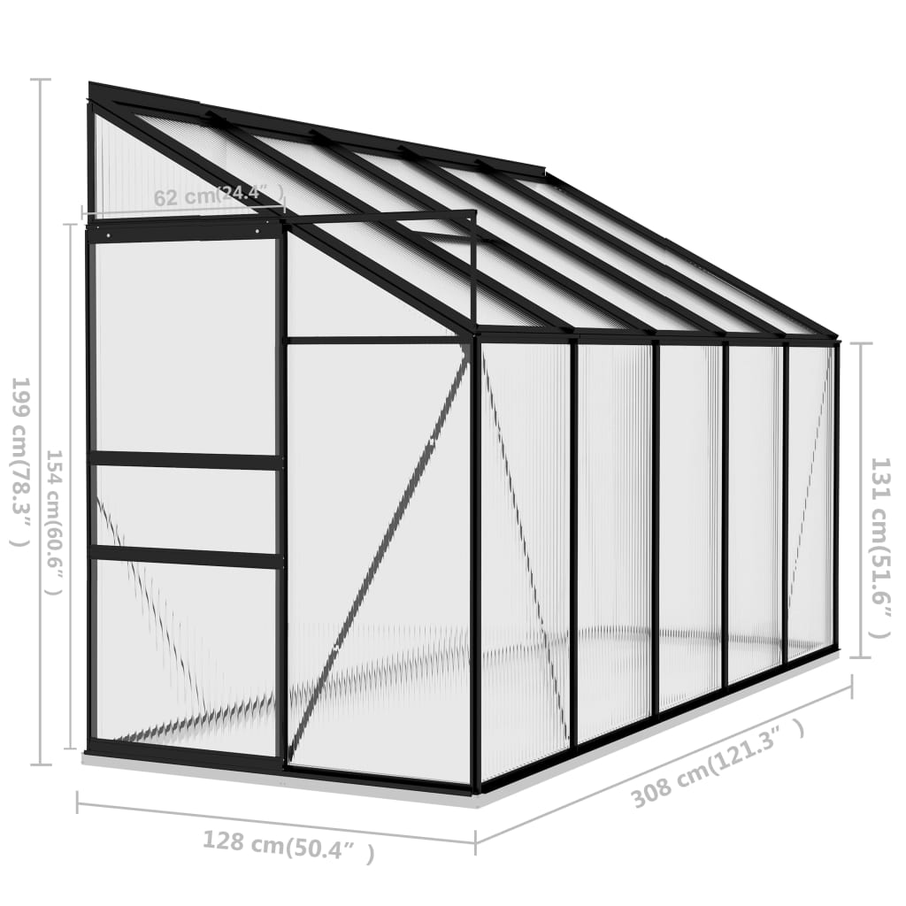 Anlehngewächshaus Anthrazit Aluminium 6,5 m³