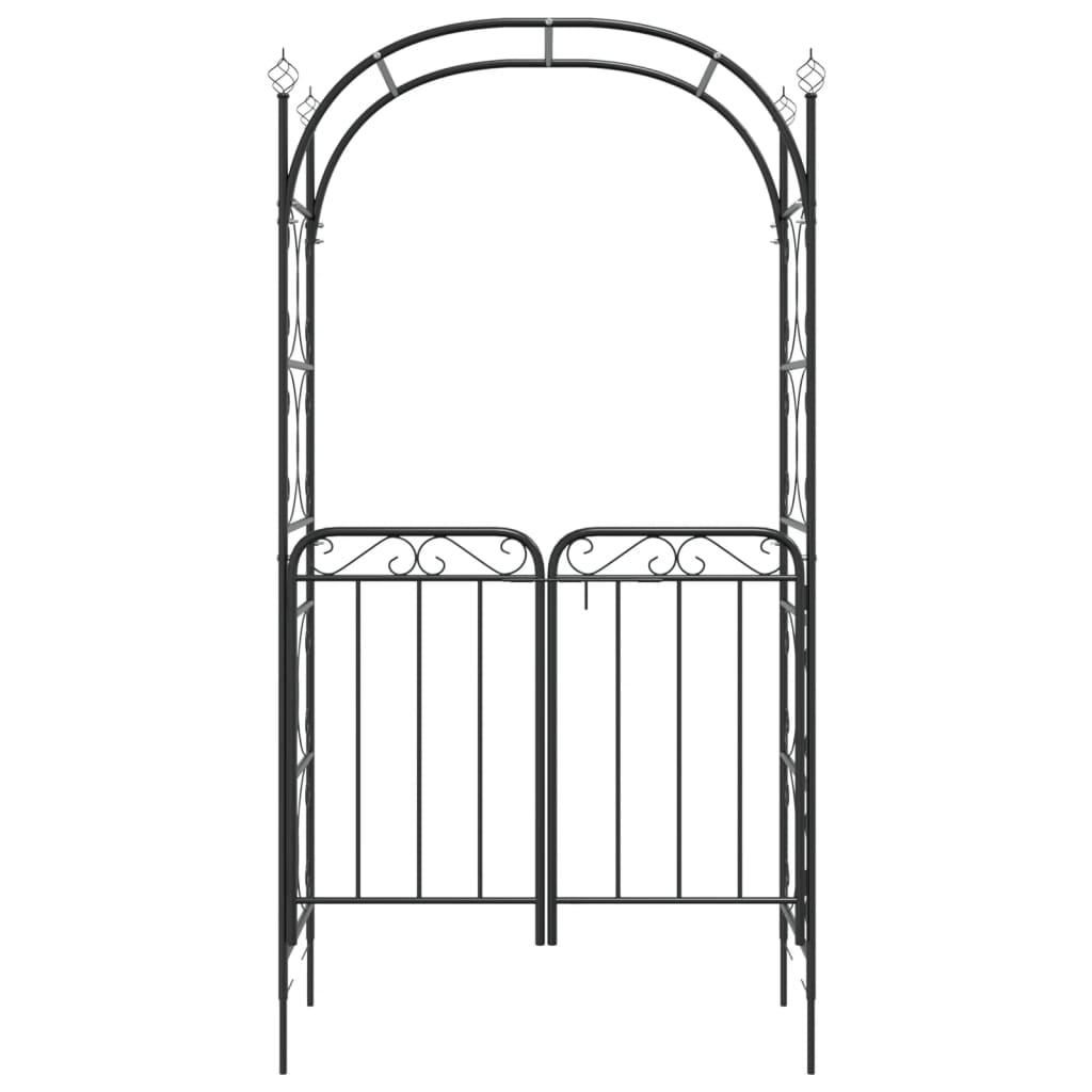 Gartenbogen mit Tor Schwarz 108x45x235 cm Stahl