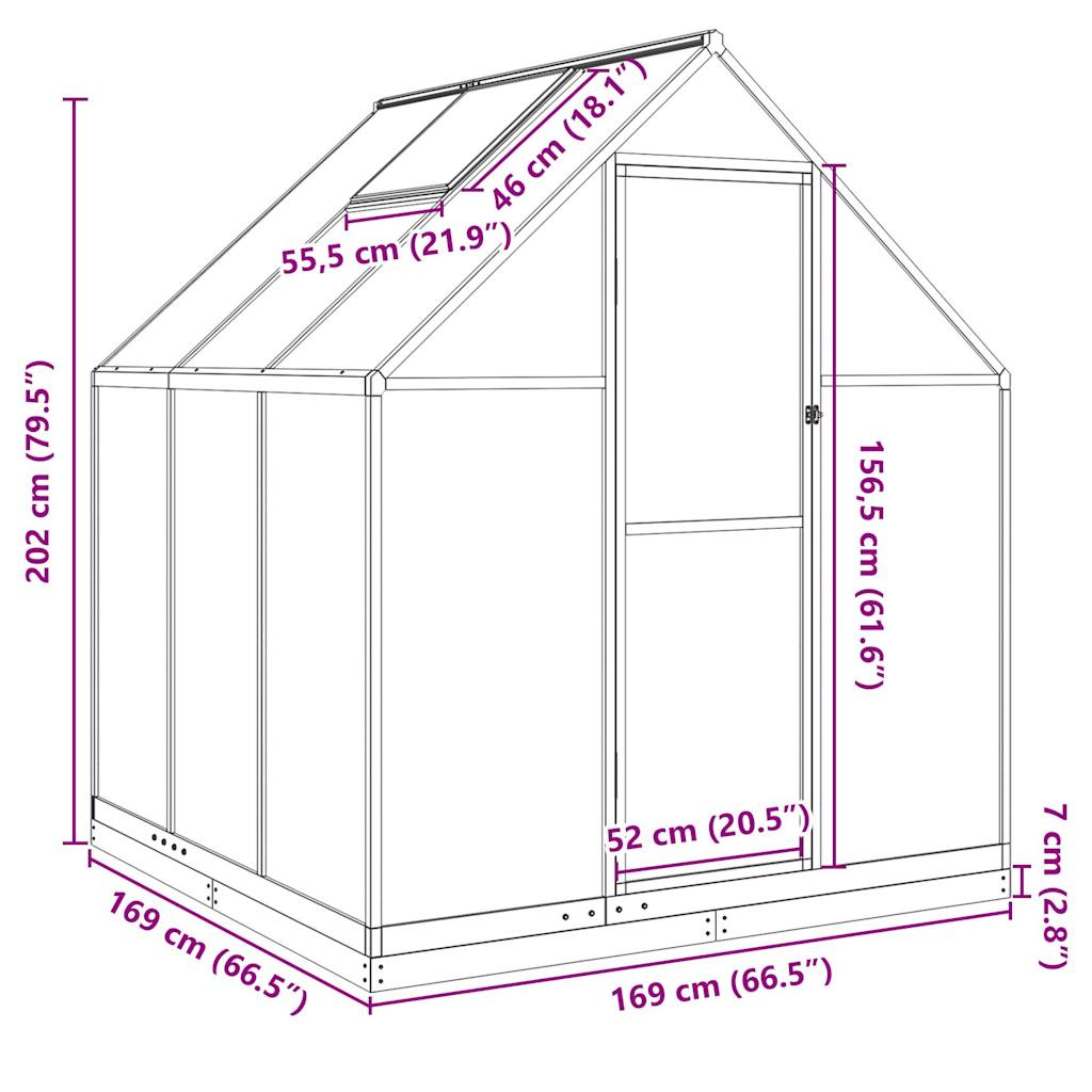 Gewächshaus mit Fundamentrahmen Silbern 169x169x202 Aluminimum