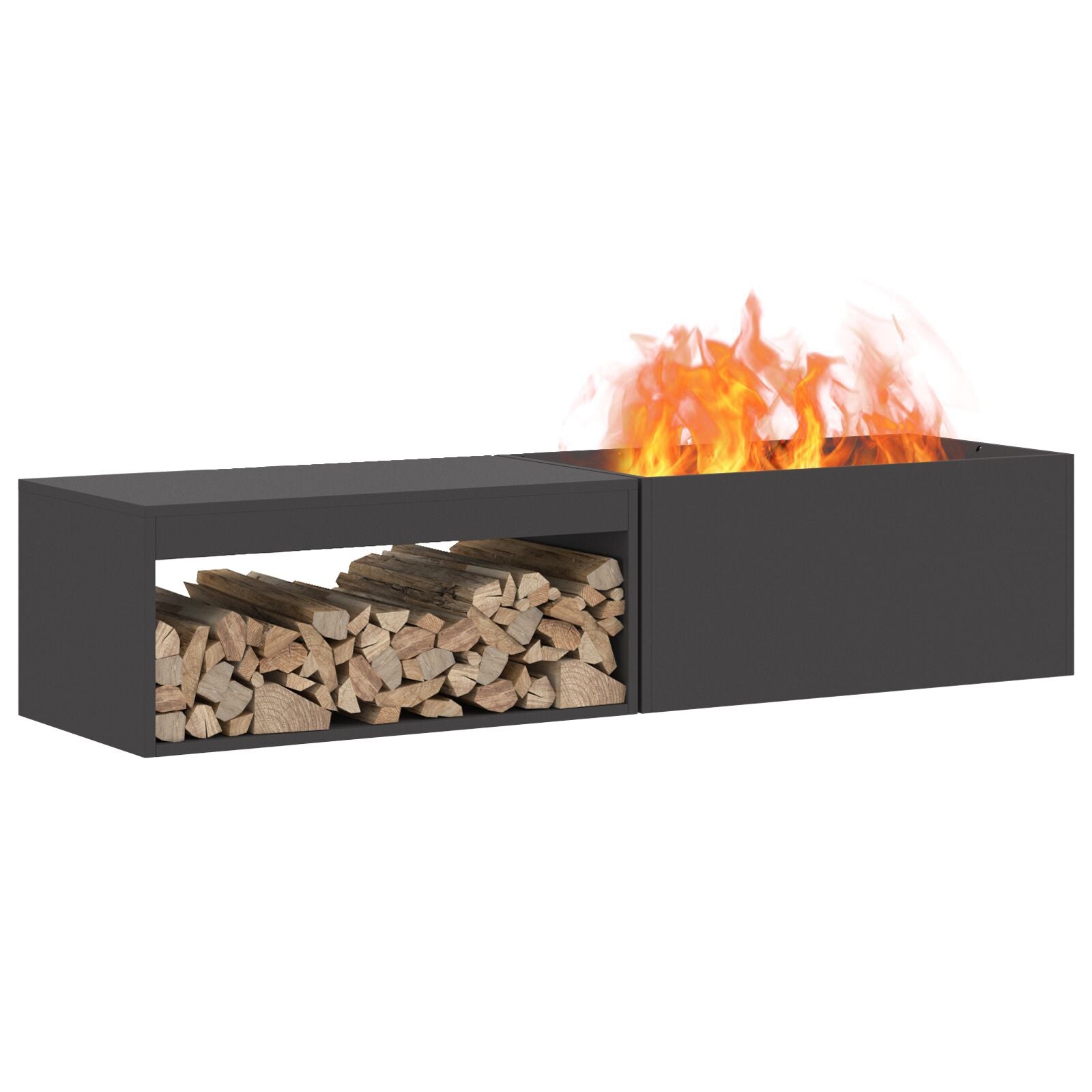Feuerstelle mit Holzlager Schwarz 160x45x35 cm Stahl