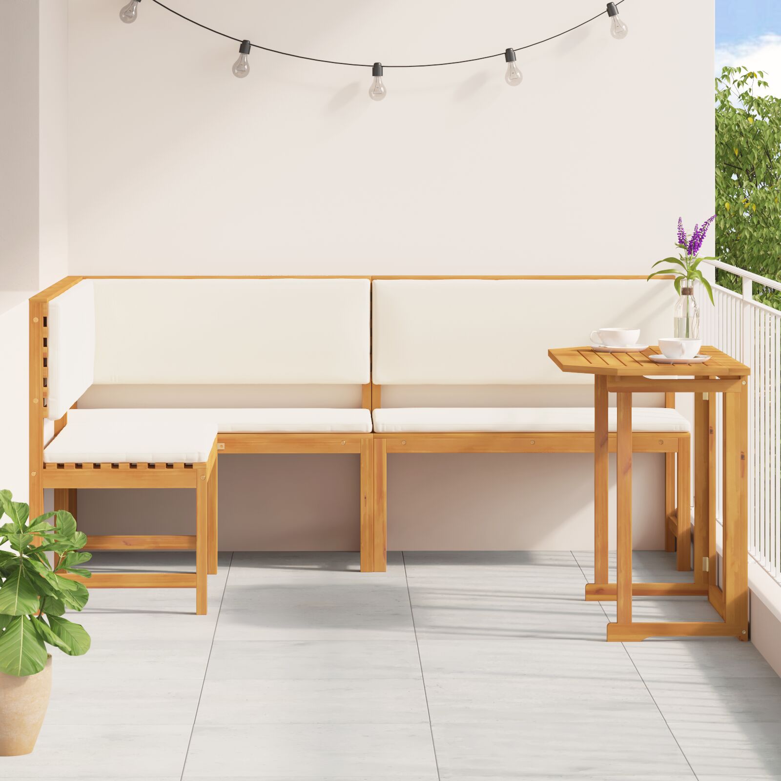3-teilige Garten-Bistro-Sitzgruppe mit Kissen aus massivem Akazienholz