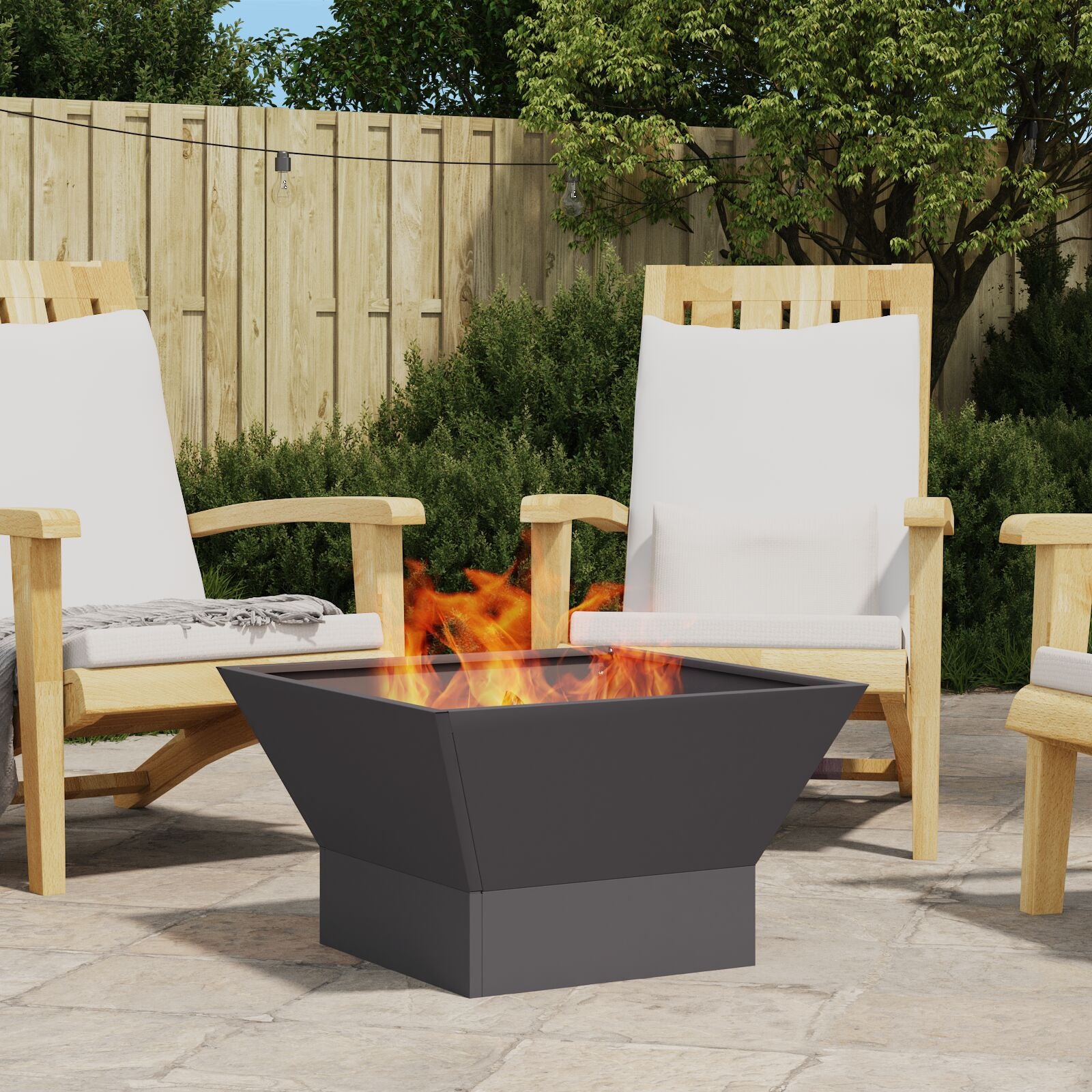 Feuerstelle Quadrat Schwarz 60x60x35 cm Stahl