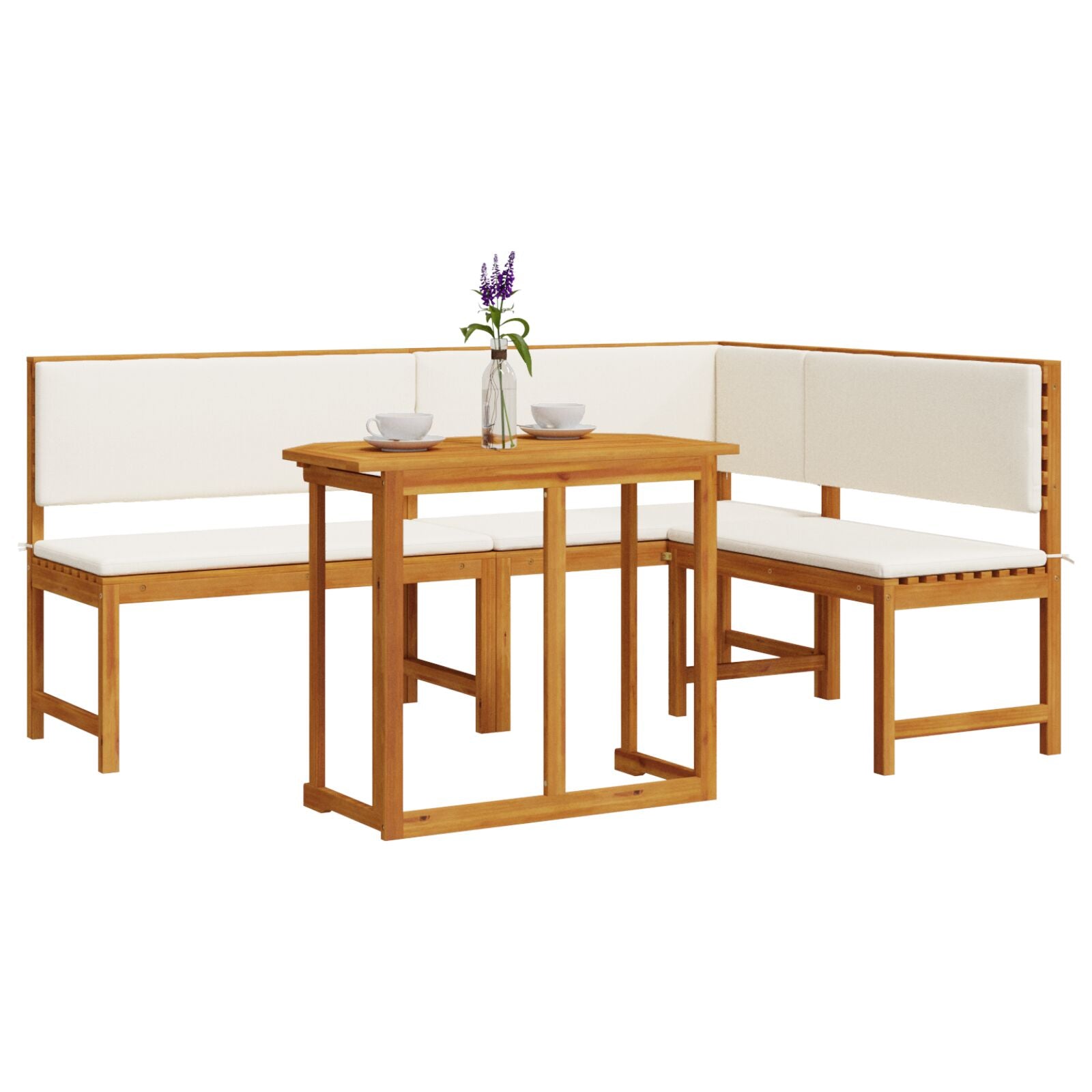 3-teilige Garten-Bistro-Sitzgruppe mit Kissen aus massivem Akazienholz