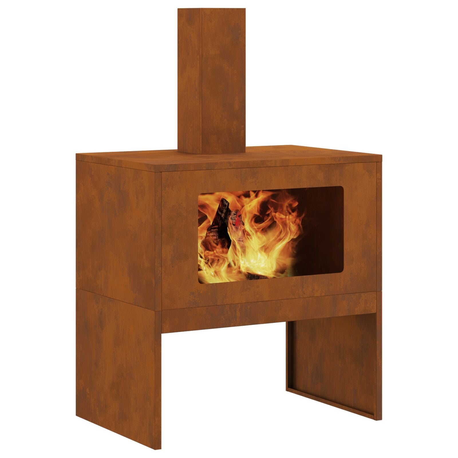 Feuerstelle mit Schornstein 60x40x96 cm Wetterstahl