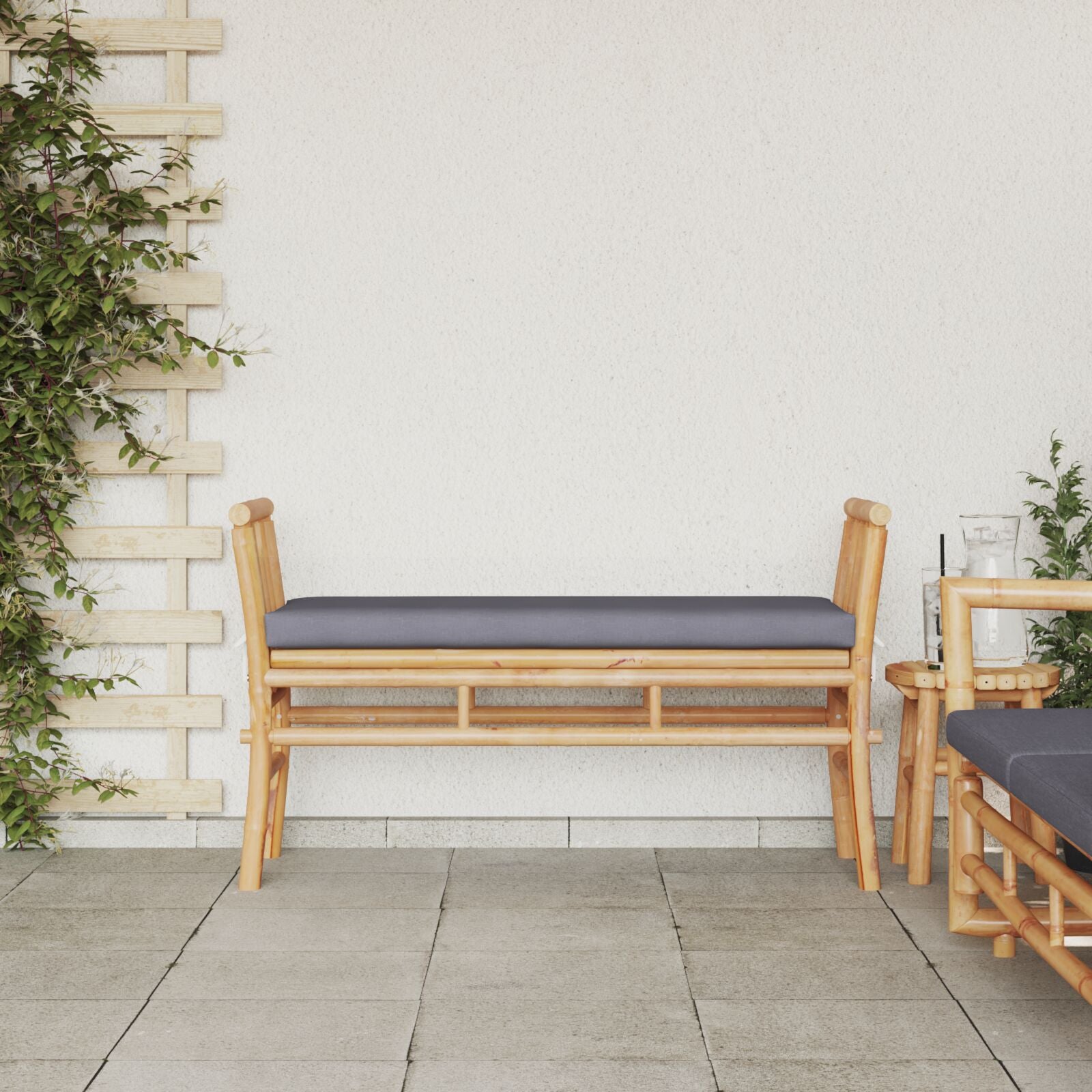Gartenbank mit Kissen 110 cm aus Bambus