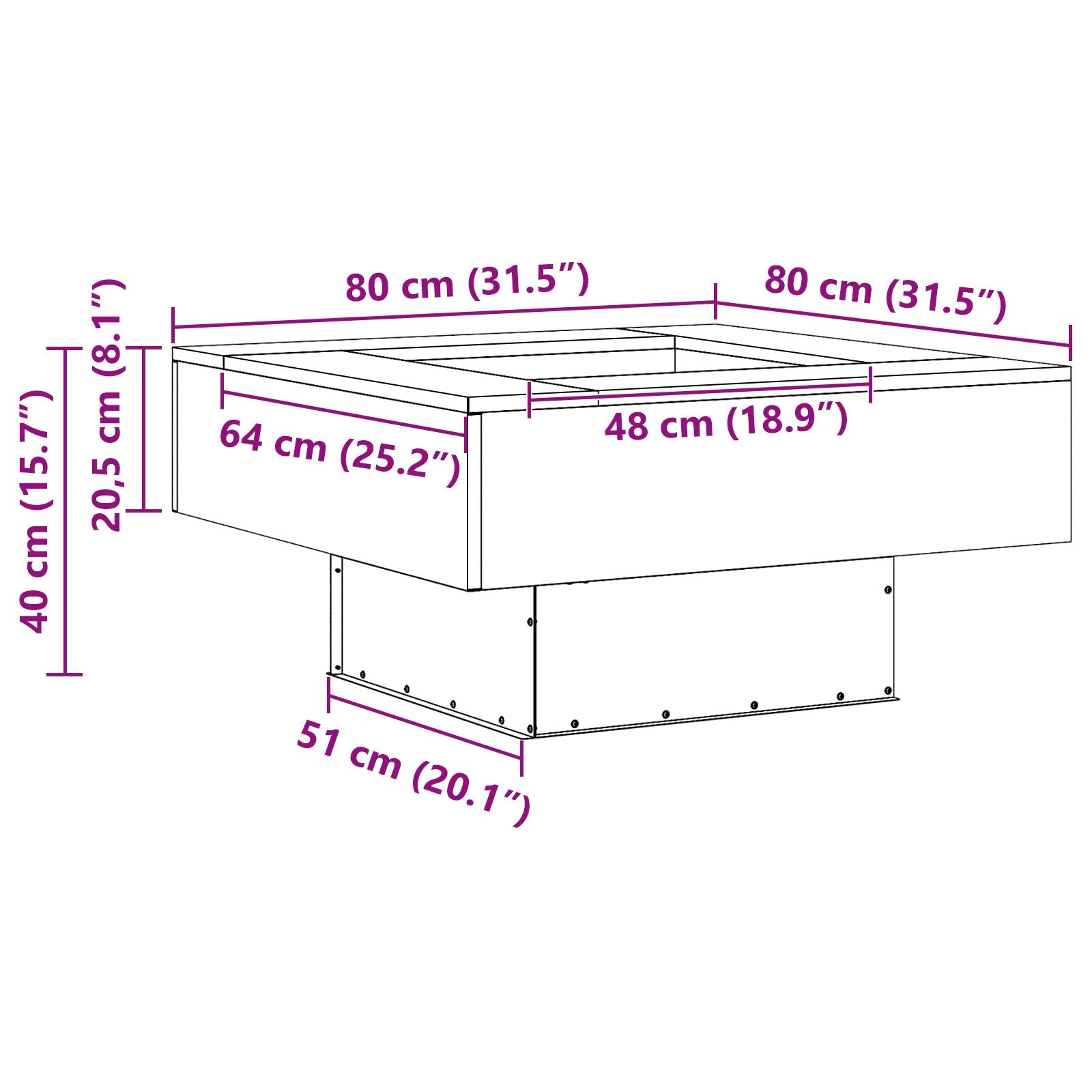 Feuerstelle Quadrat Schwarz 80x80x40 cm Stahl