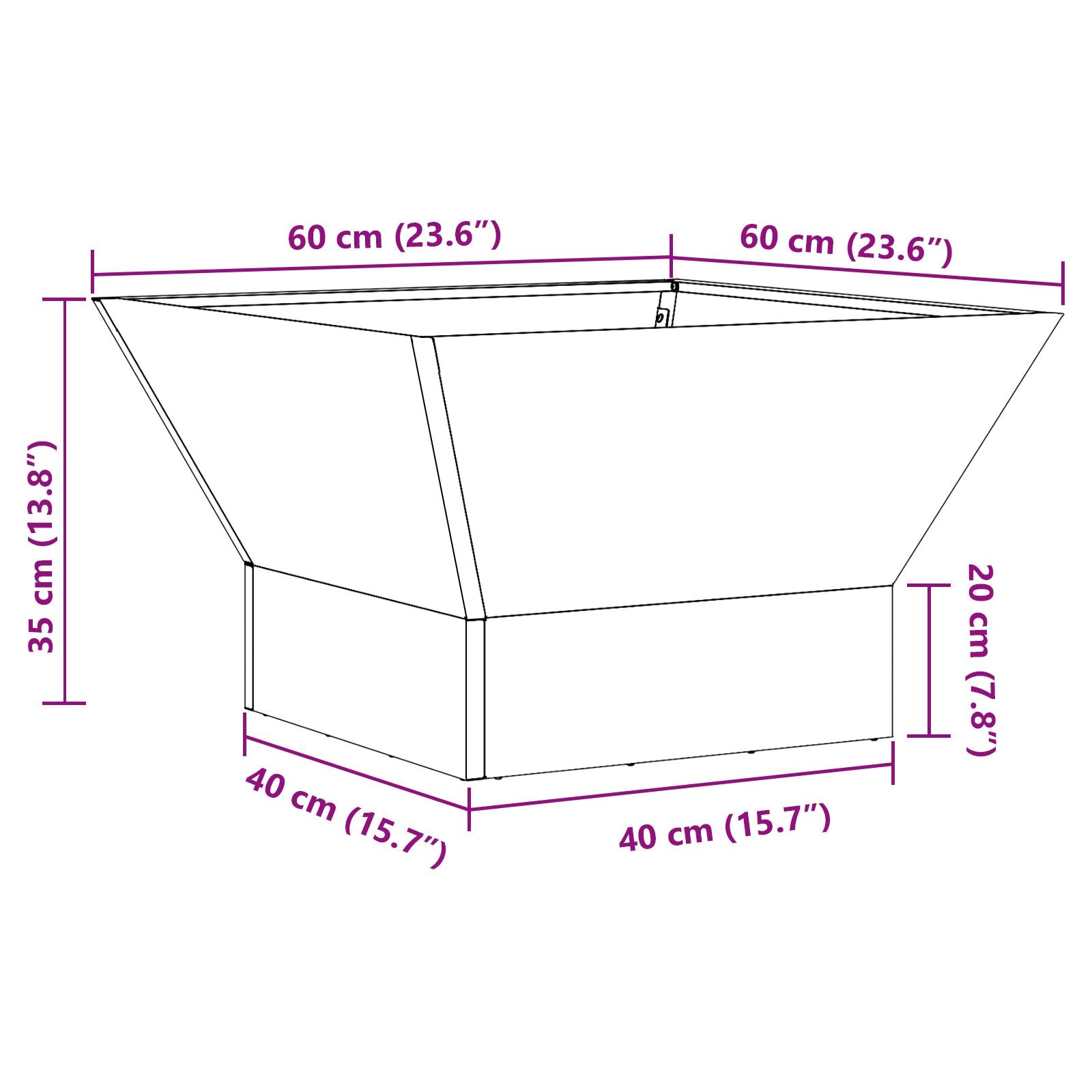 Feuerstelle Quadrat Schwarz 60x60x35 cm Stahl