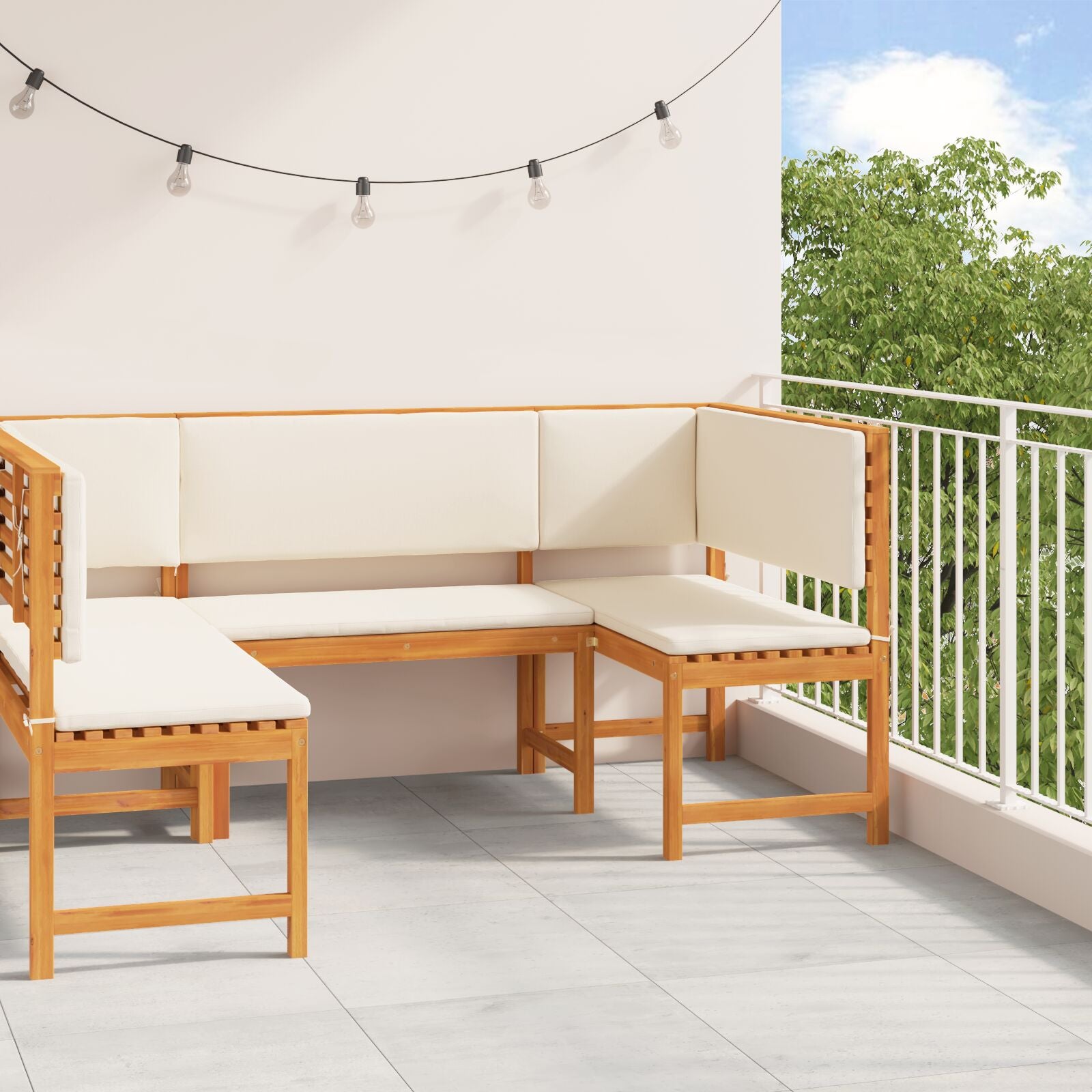 3-teiliges Gartenset mit Kissen aus massivem Akazienholz