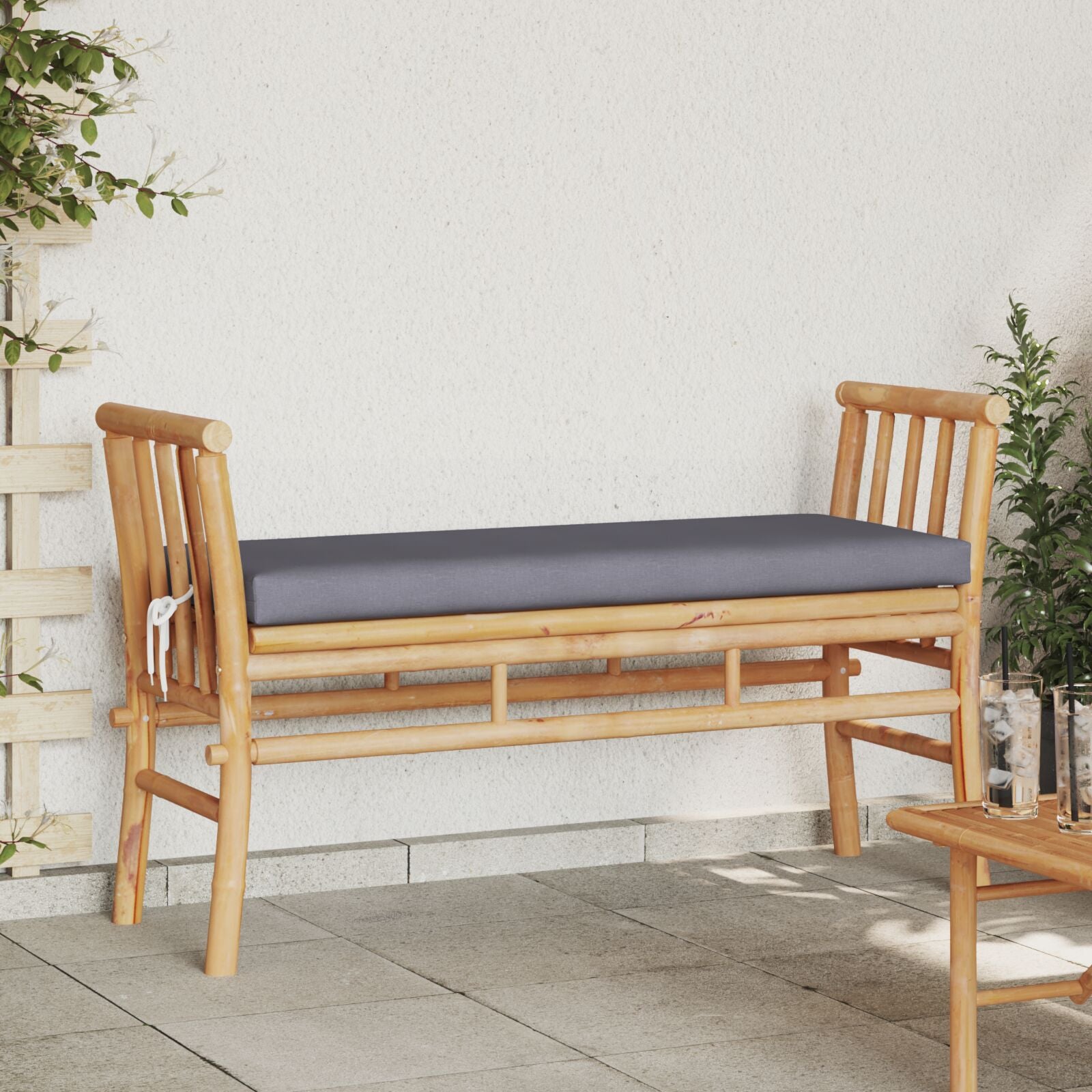 Gartenbank mit Kissen 110 cm aus Bambus
