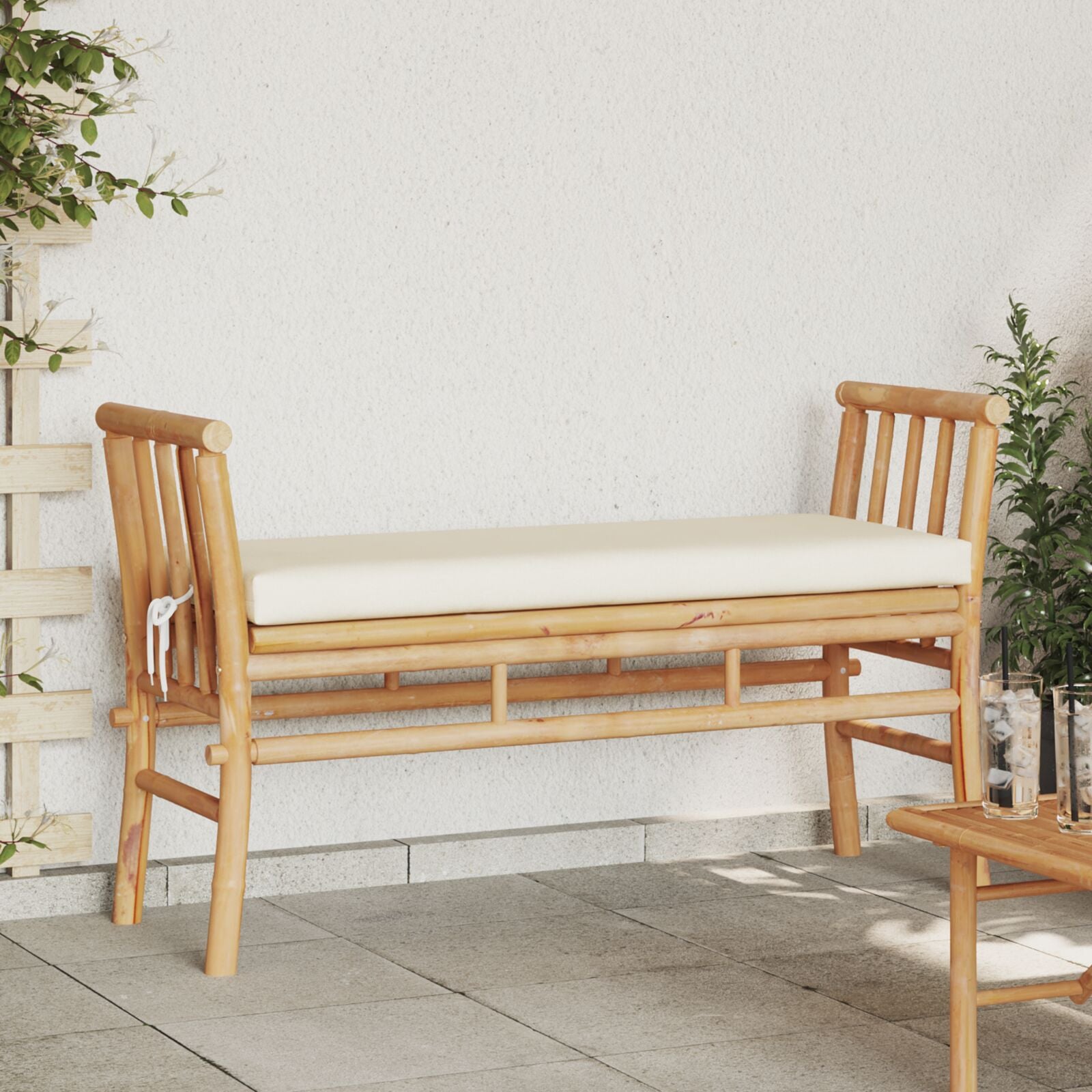 Gartenbank mit Kissen 110 cm aus Bambus