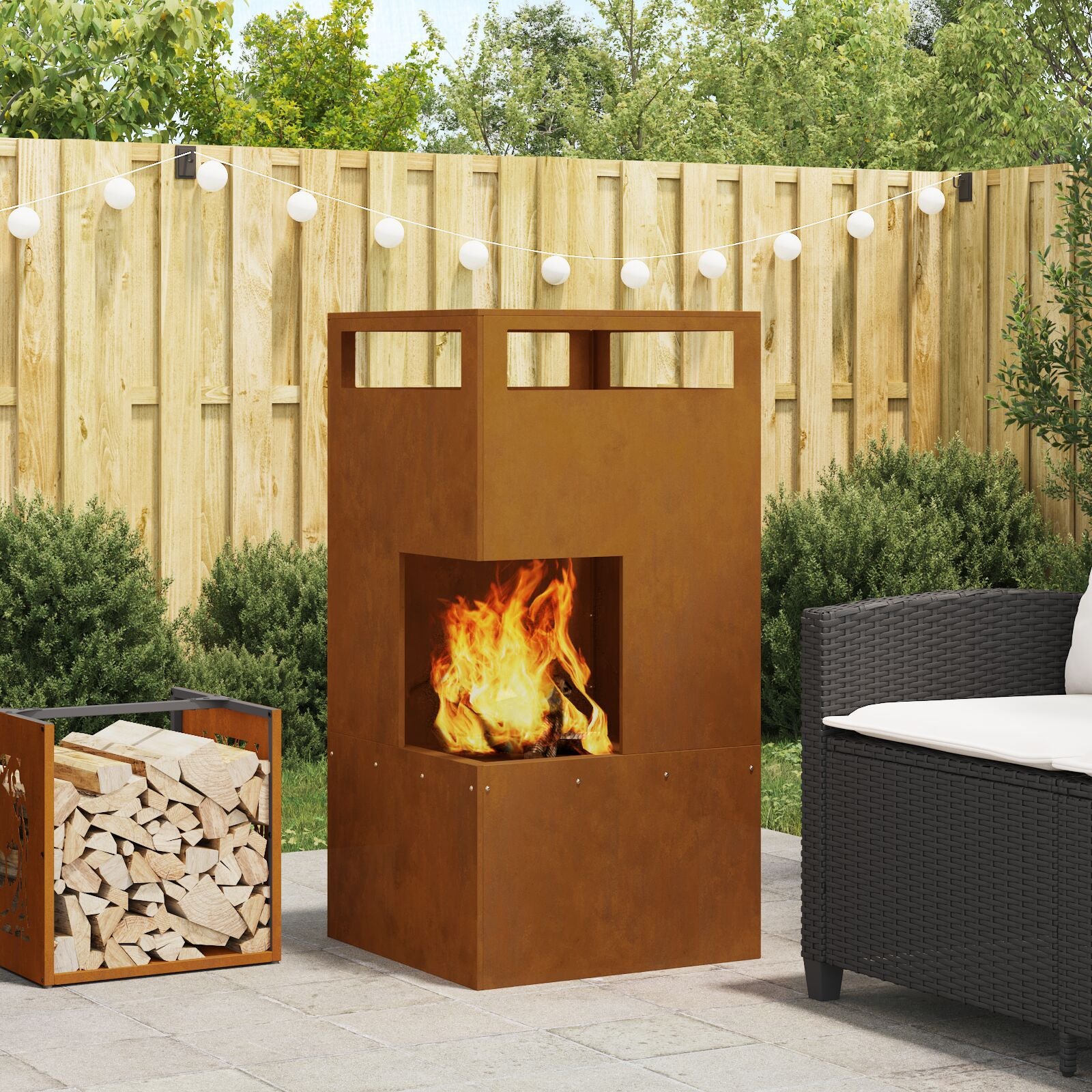 Feuerstelle 50x50x100 cm Wetterfestes Stahl