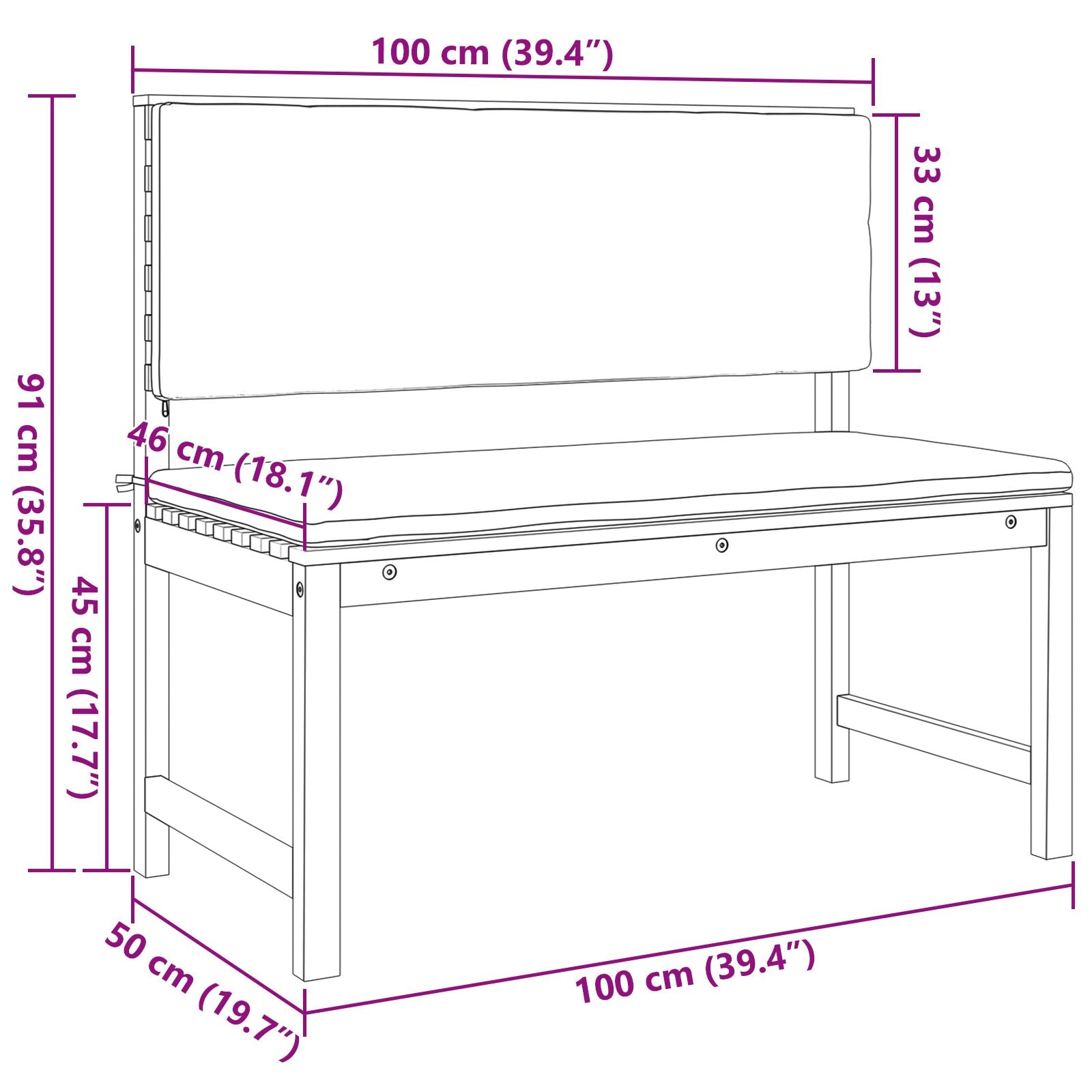 3-teiliges Garten Bistro Set mit Kissen aus massivem Akazienholz