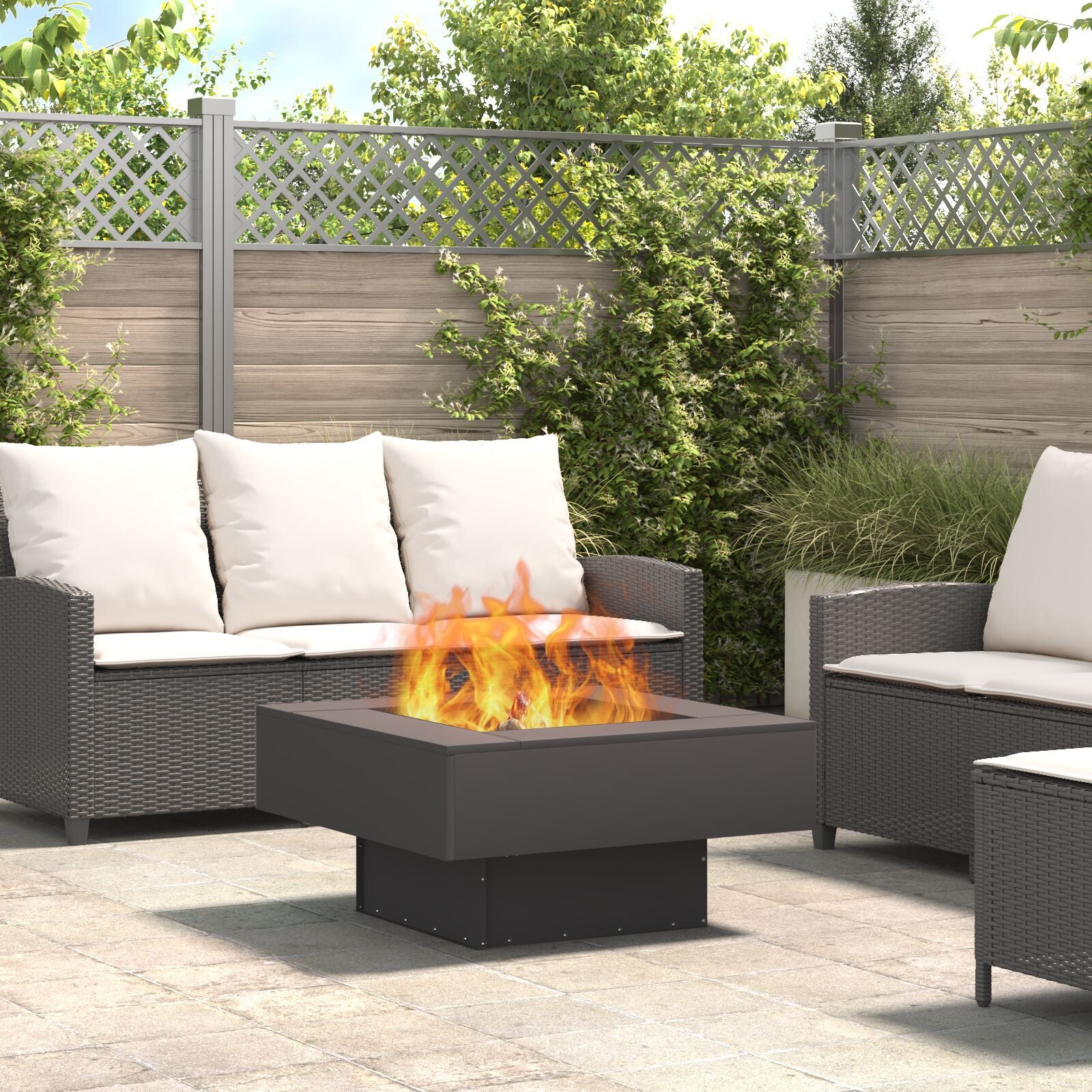Feuerstelle Quadrat Schwarz 80x80x40 cm Stahl