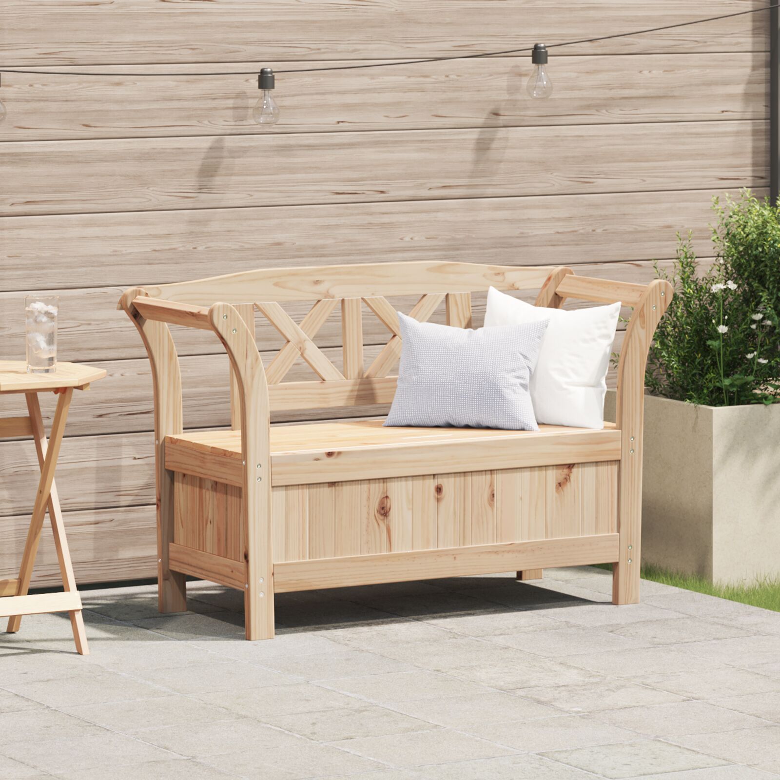 Gartenlagerbank 119x76x44 cm Massivholz Kiefer