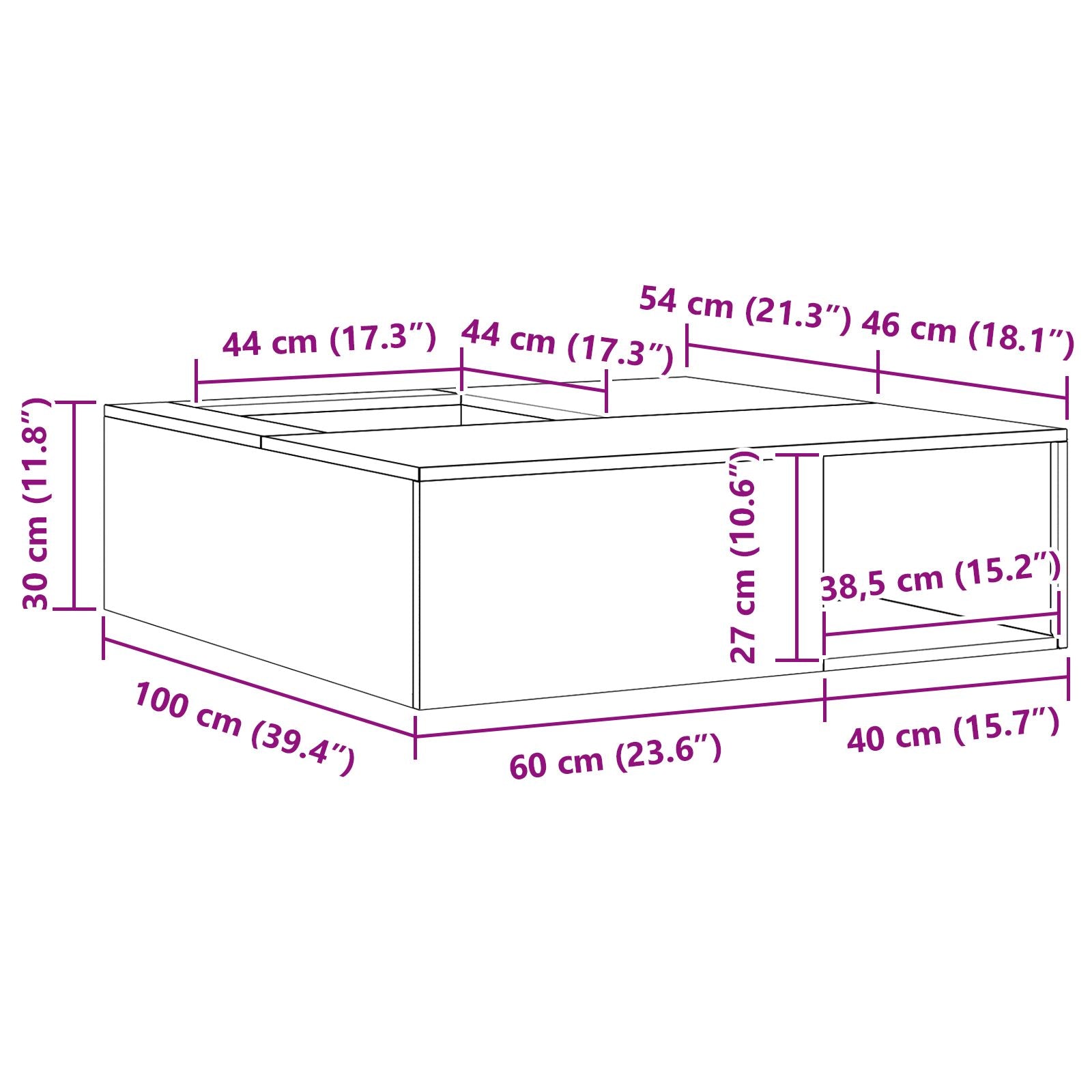 Feuerstelle mit Holzlager 100x100x30 cm Wetterstahl